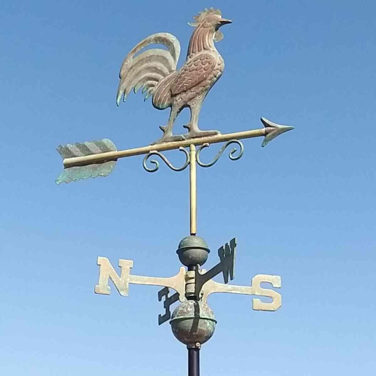 Large verdigris bantam rooster weathervane