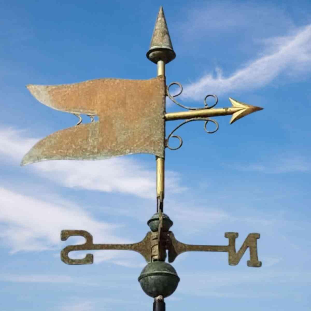 Medium genuine copper weathered verdigris banner weathervane