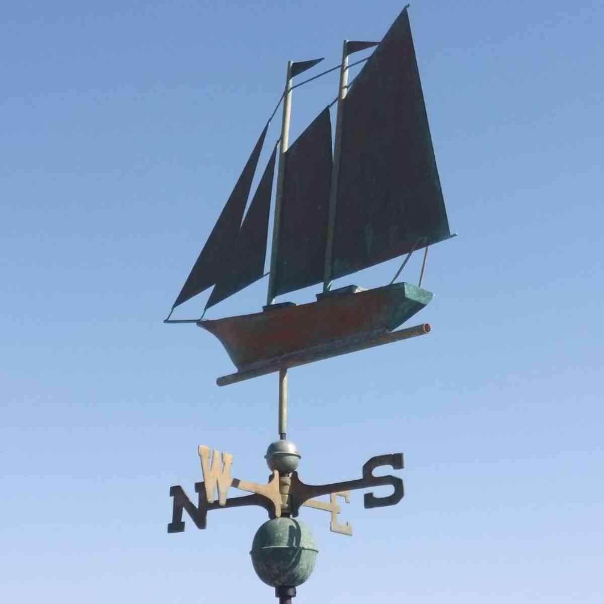 Large verdigris schooner weathervane