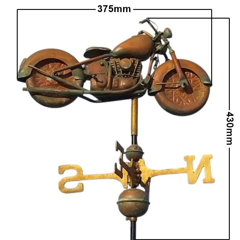 Medium aged copper motorcycle weathervane