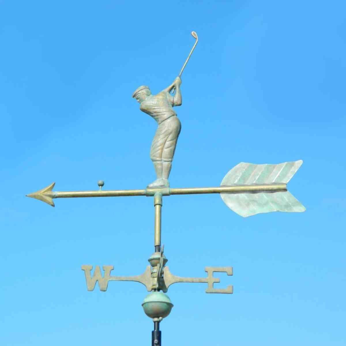Medium aged verdigris copper golfer weathervane