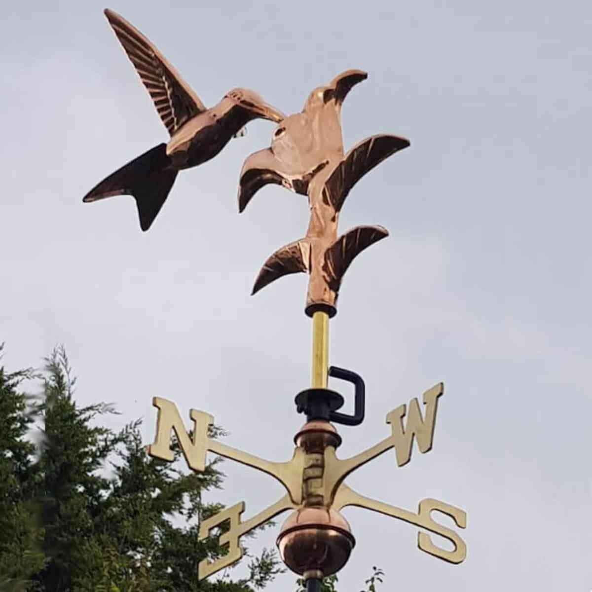 Medium copper hummingbird weathervane