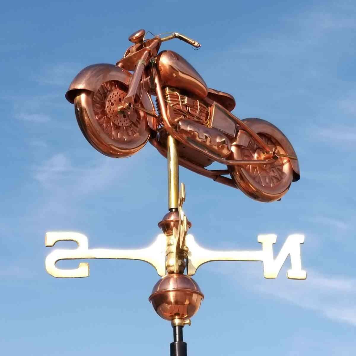 Medium copper motorcycle weathervane