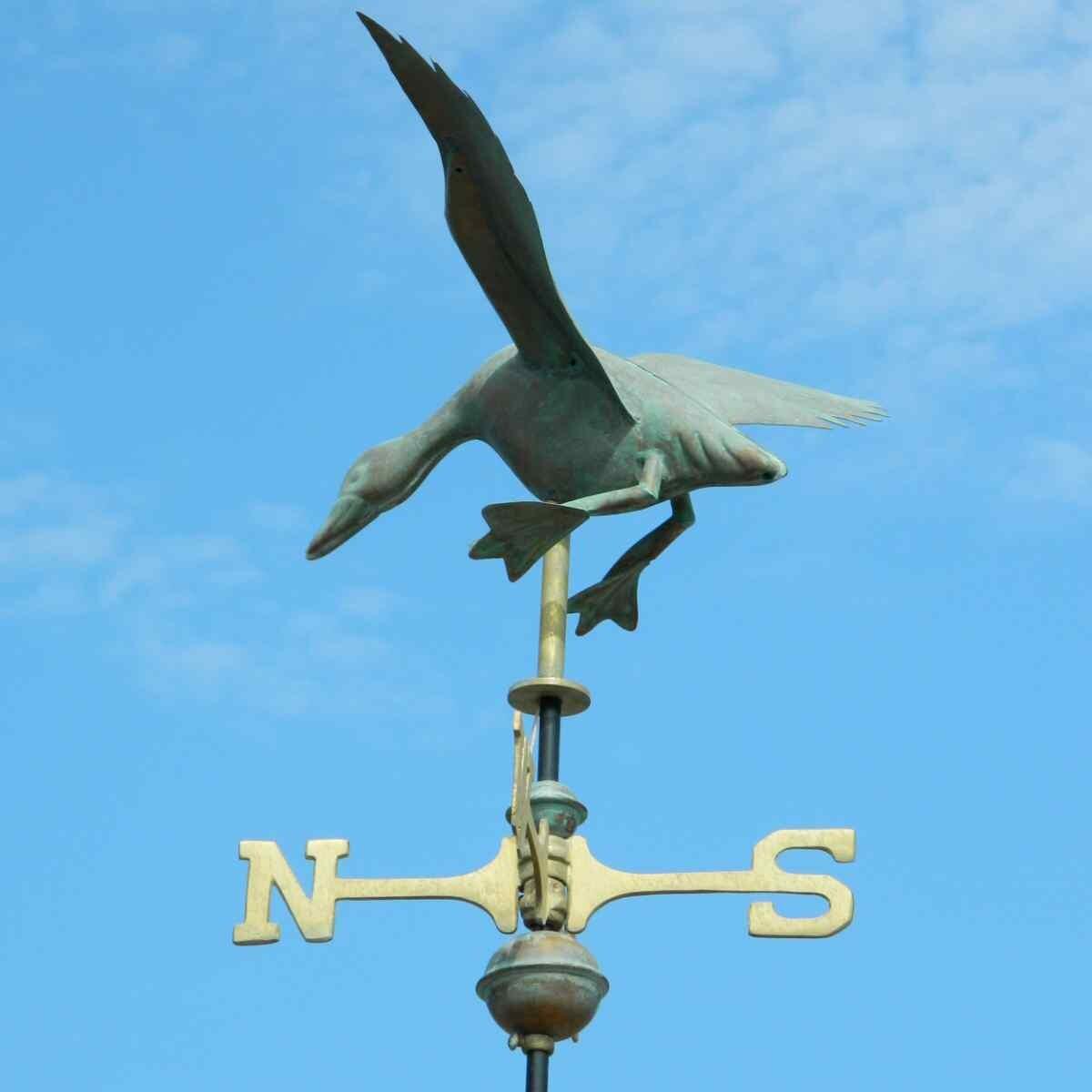 Medium genuine copper vintage aged verdigris landing duck weathervane