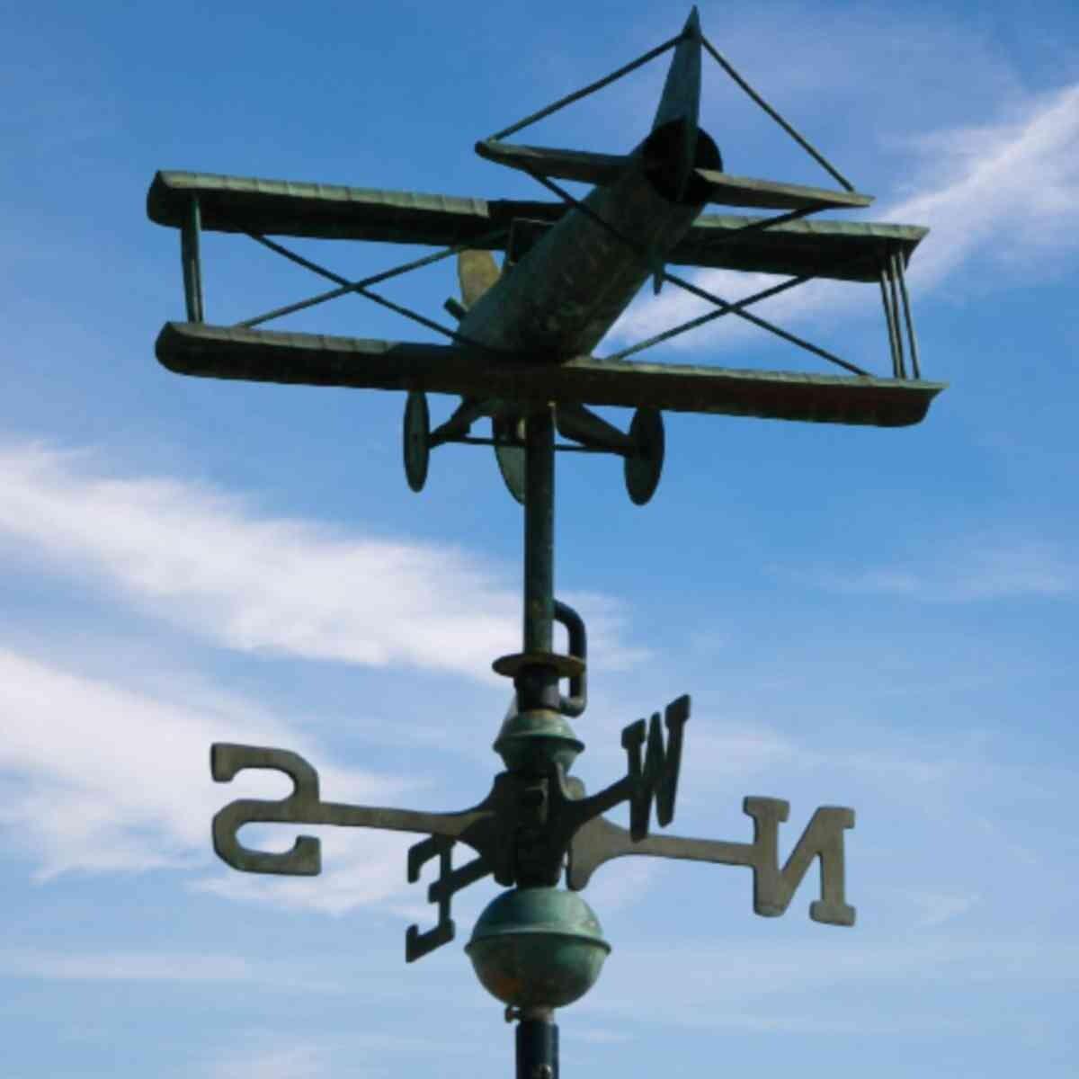 Medium hand crafted copper aged verdigris biplane weathervane