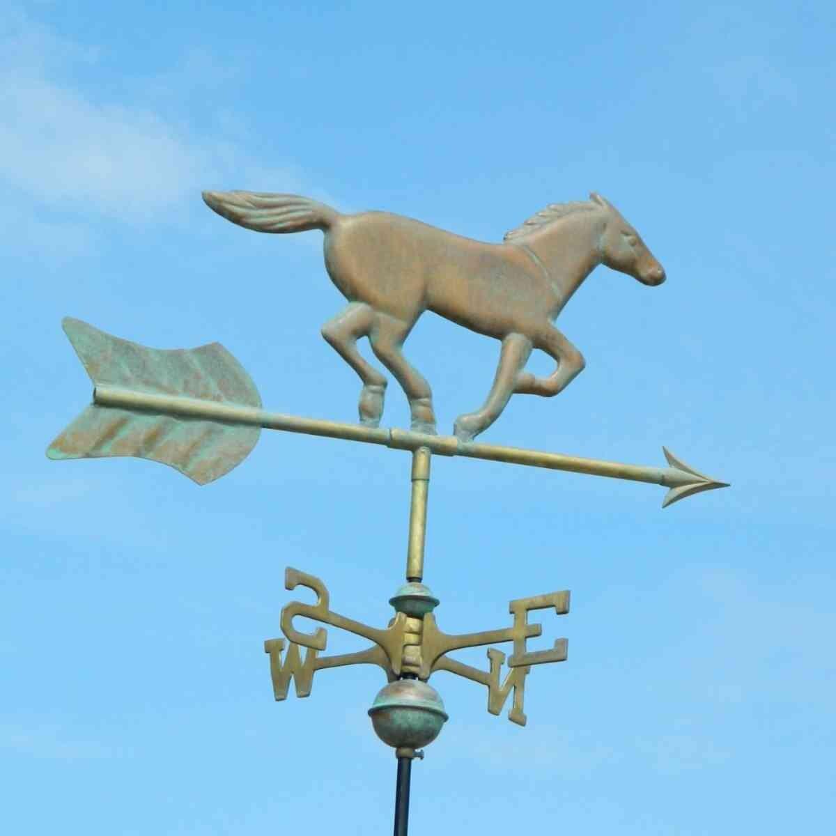 Medium hand crafted pure copper verdigris horse weathervane