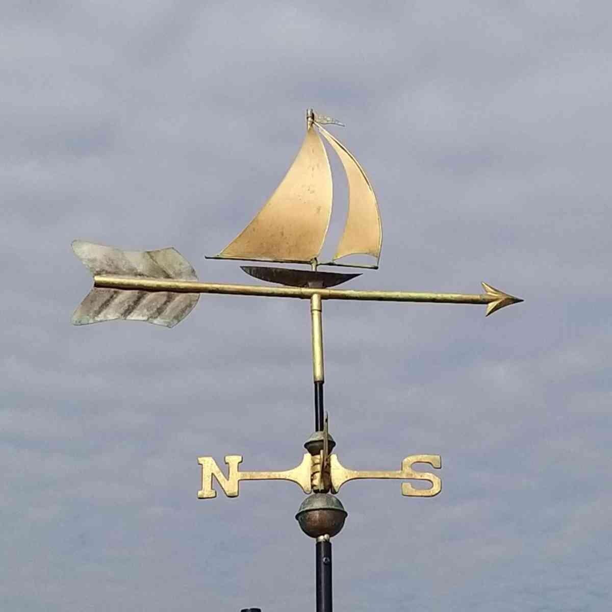 Medium pure copper aged verdigris sailboat weathervane