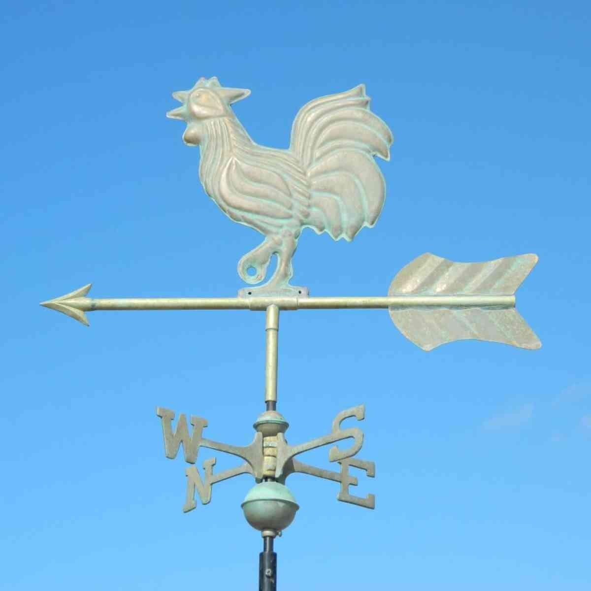 Medium weathered verdigris copper cockerel weathervane