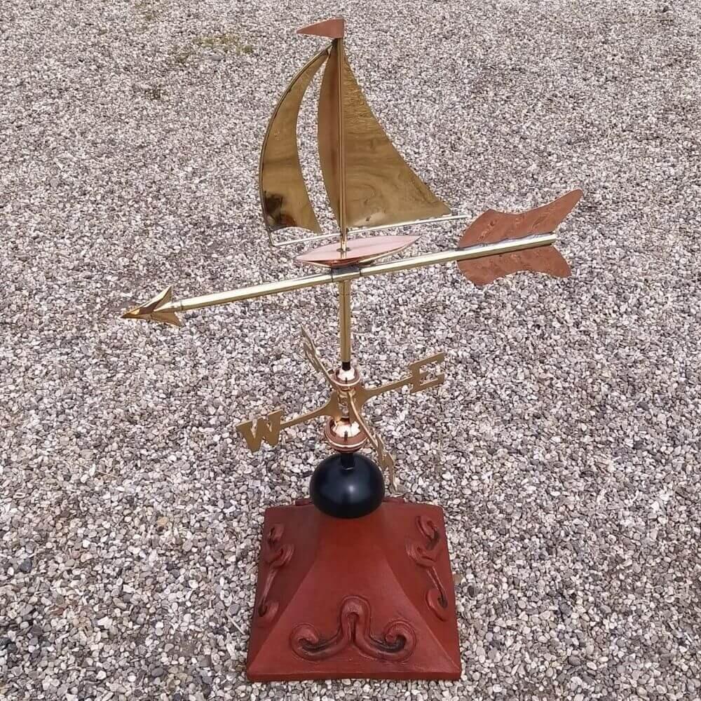 Sailboat copper weathervane supplied with a square ridge tile