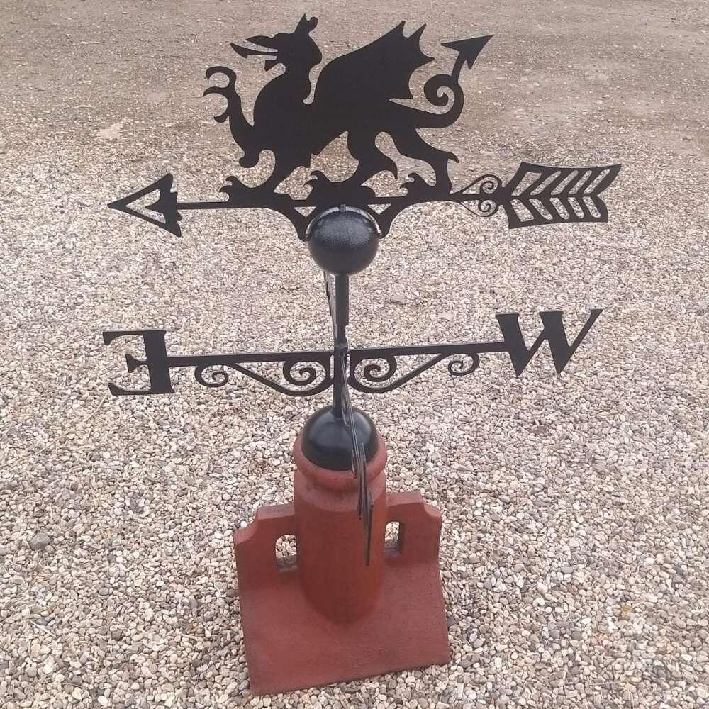 Welsh dragon weathervane suppied on a 45 degree ridge tile finial