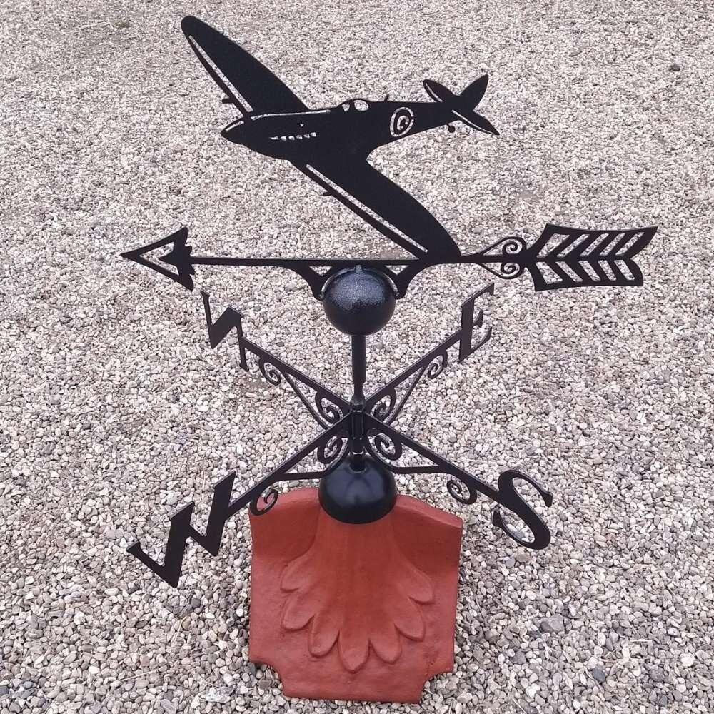 Spitfire weathervane on a ridge tile finial fitting with multiple angle options