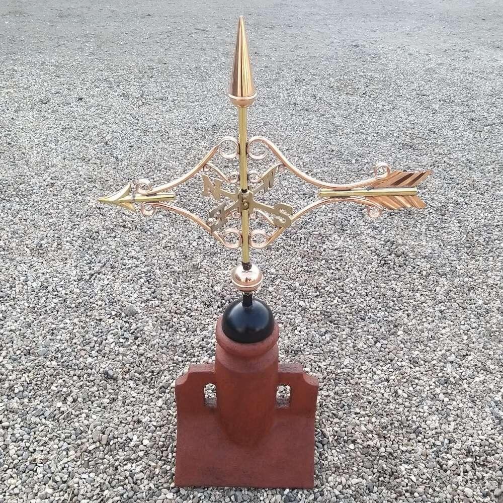 Victorian arrow weathervane installed on a 90 degree ridge finial