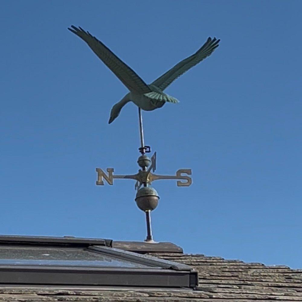 Large pure copper goose weathervane aged weathered verdigris