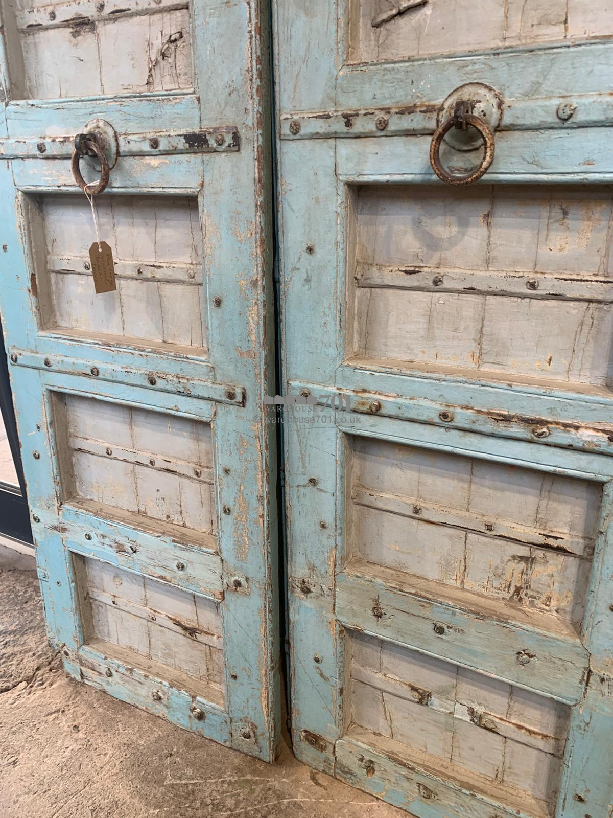 Vintage pair of large blue Pine Doors