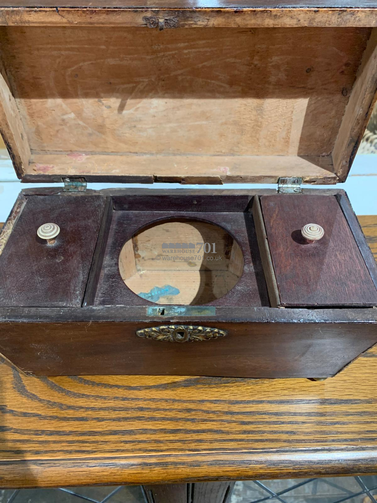 Antique wood tea caddy sarcophagus