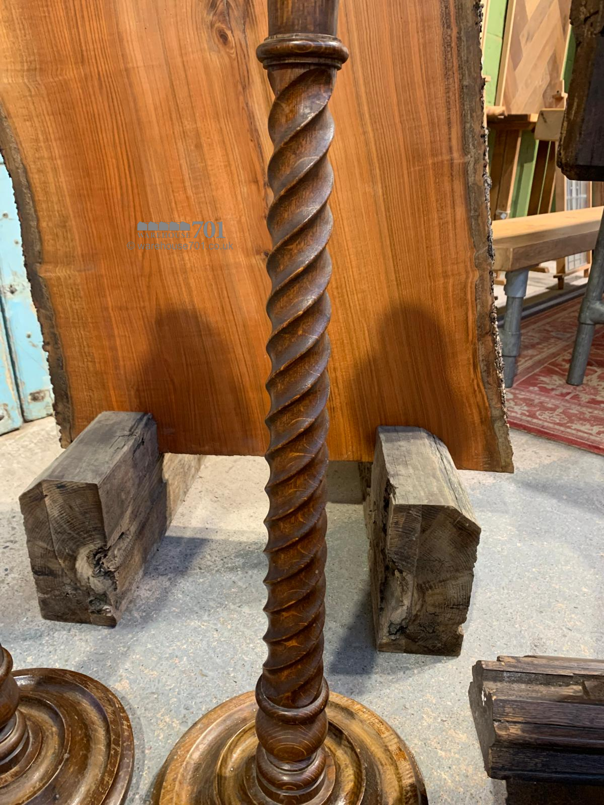Pair of Large Turned Oak Candlesticks