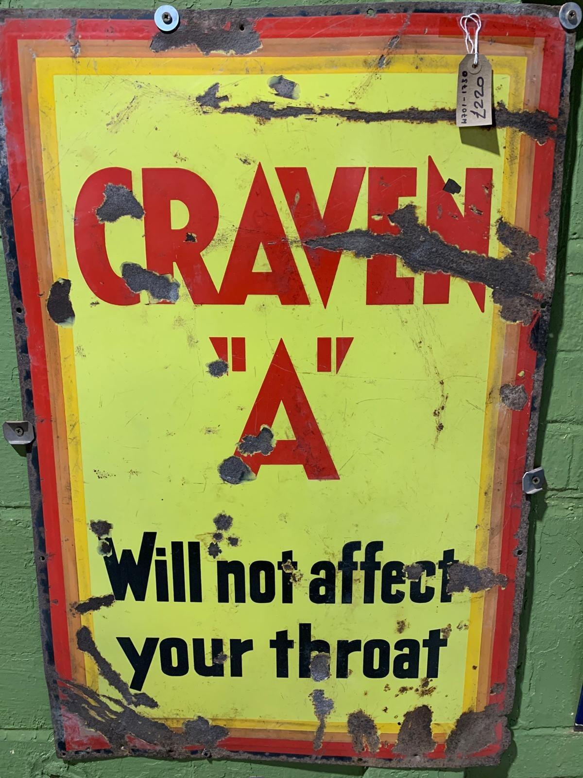 'Craven A will not affect your throat' metal sign