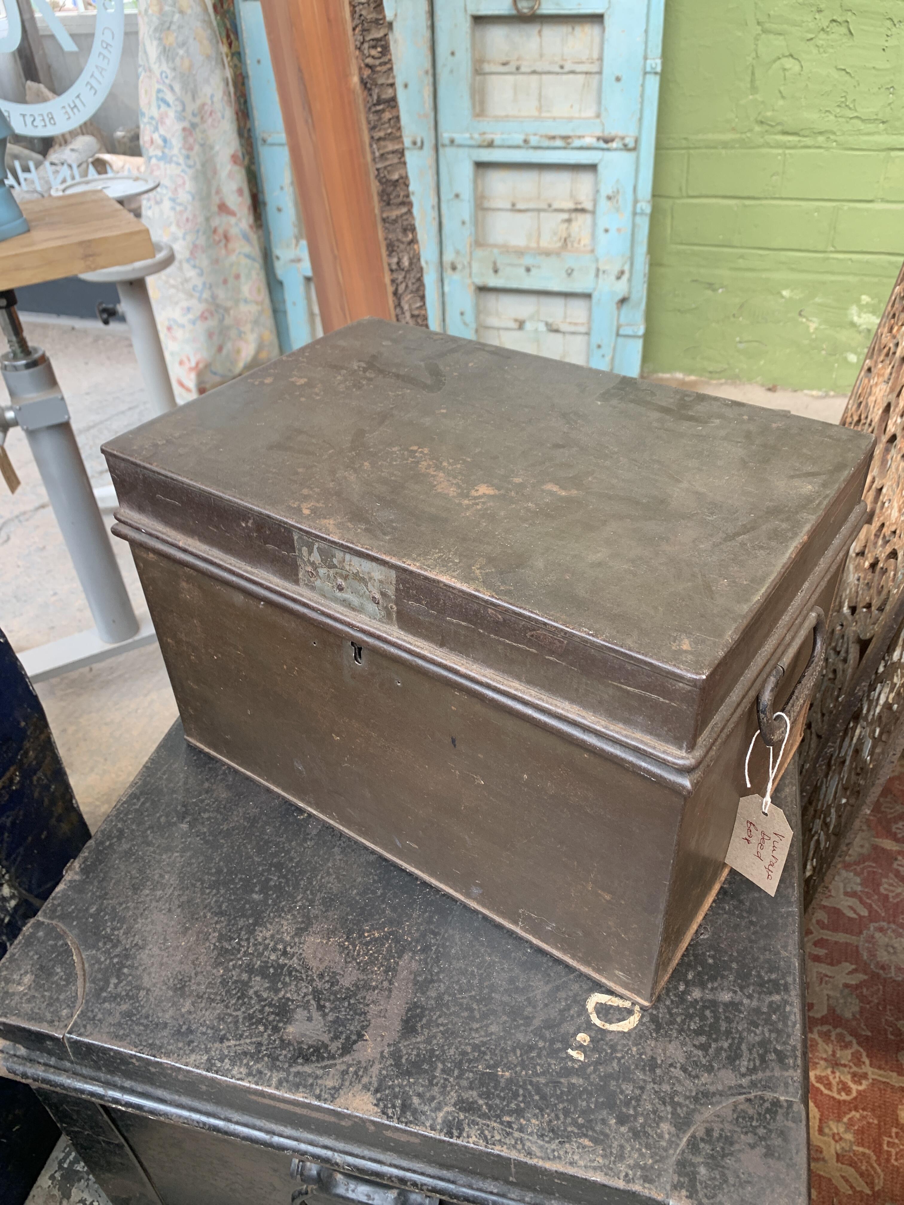 Vintage Metal Deed Box with Original Interior