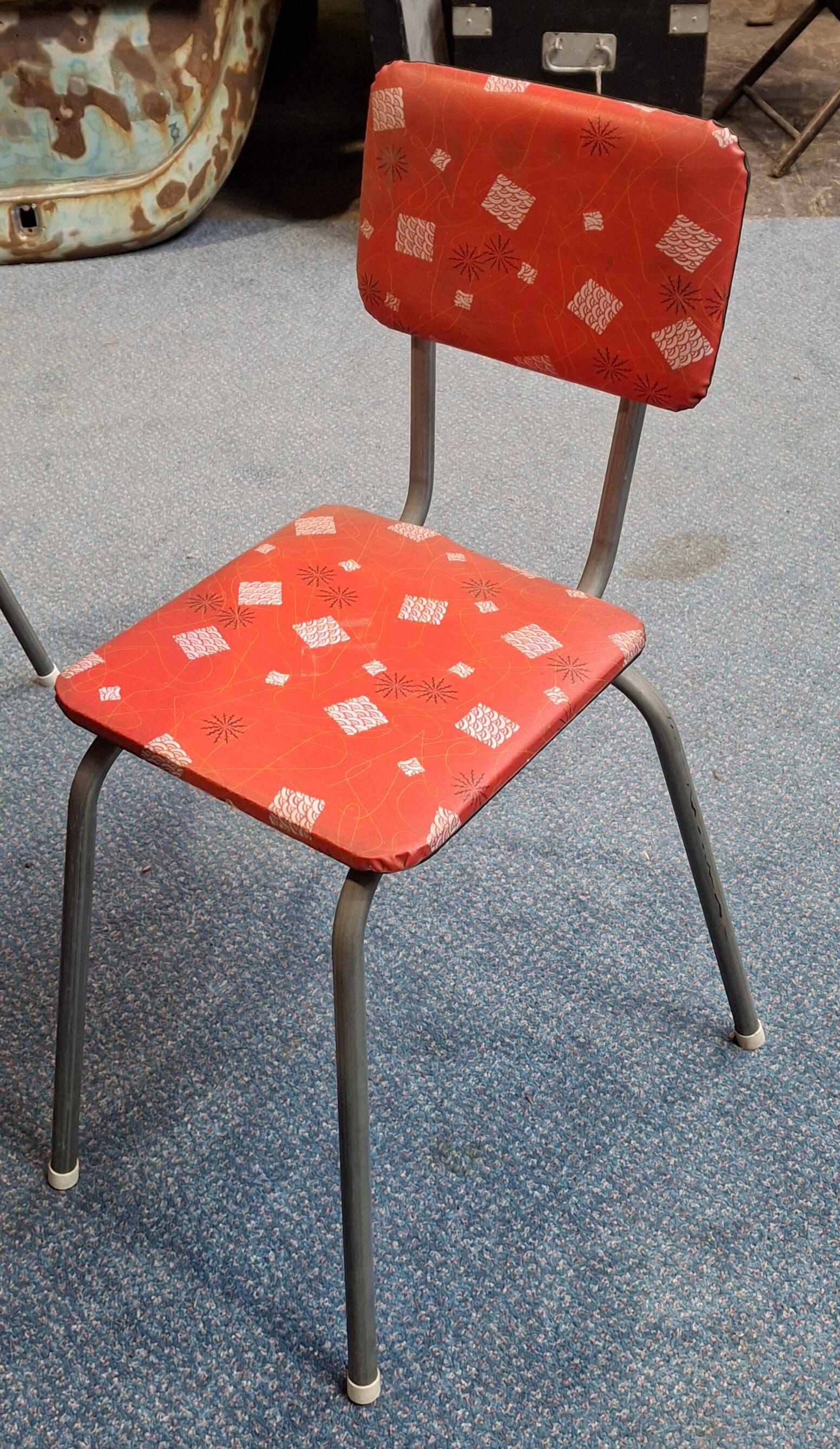 Vintage Red Formica Table & 4 Steel Chairs Set