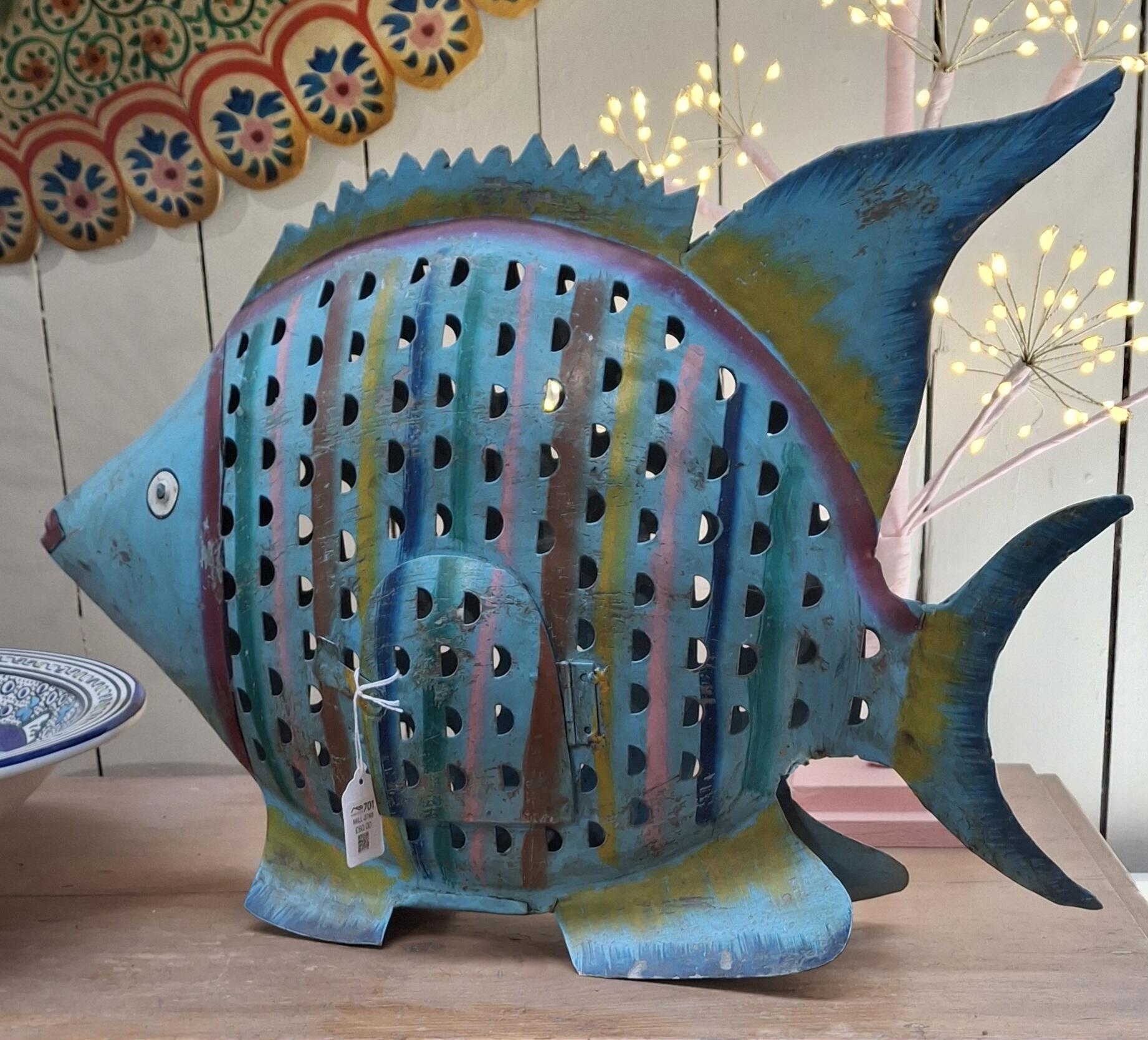 Hand Painted Large Metal Fish Sculpture