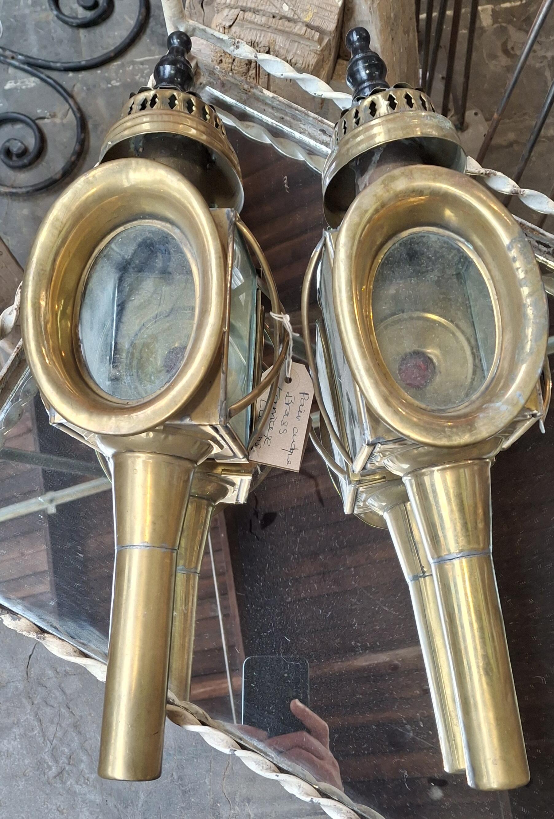 Pair of Antique Brass Carriage Lamps