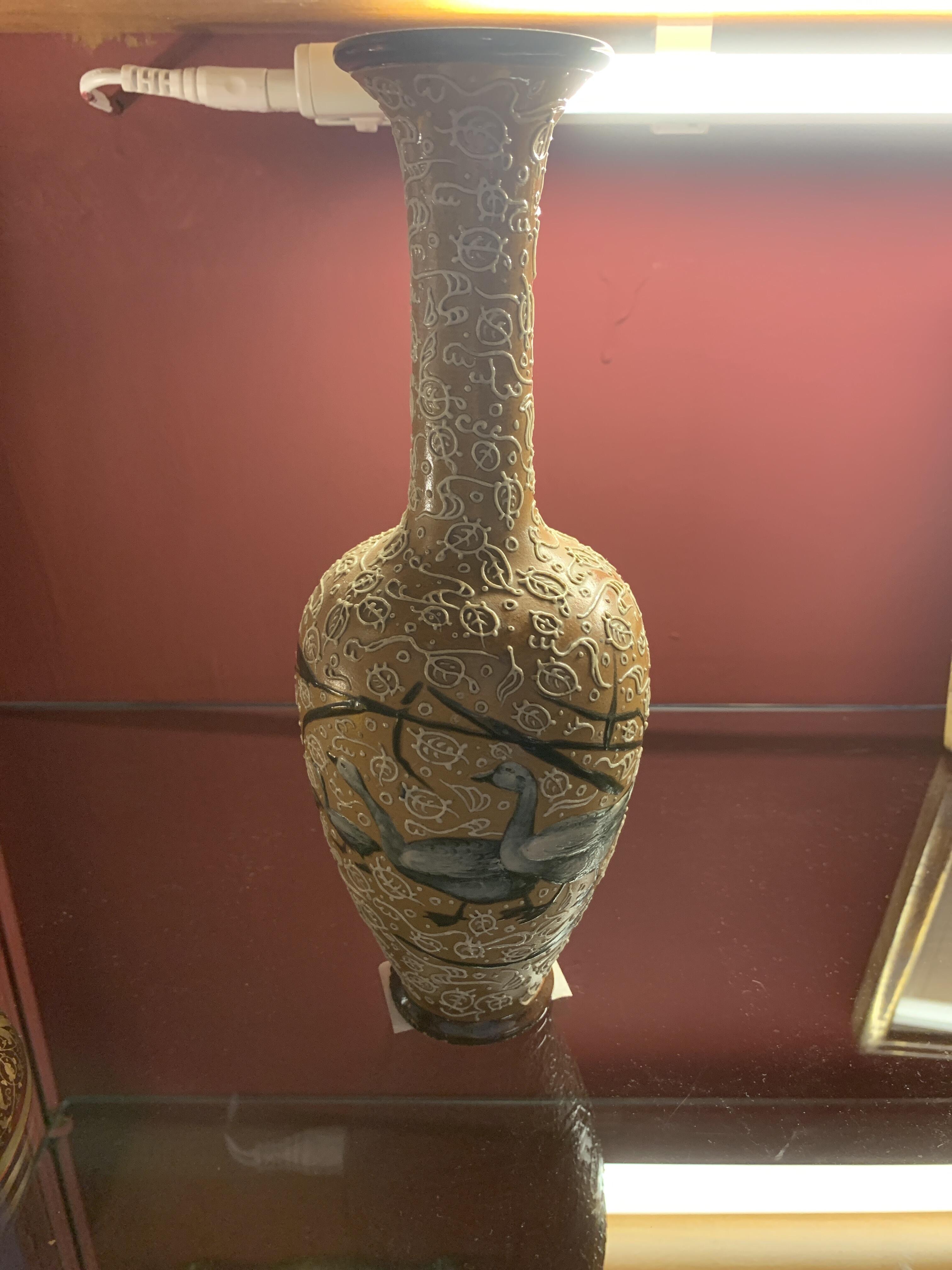 Florence Barlow Pâte-sur-Pâte Stoneware Vase with Geese