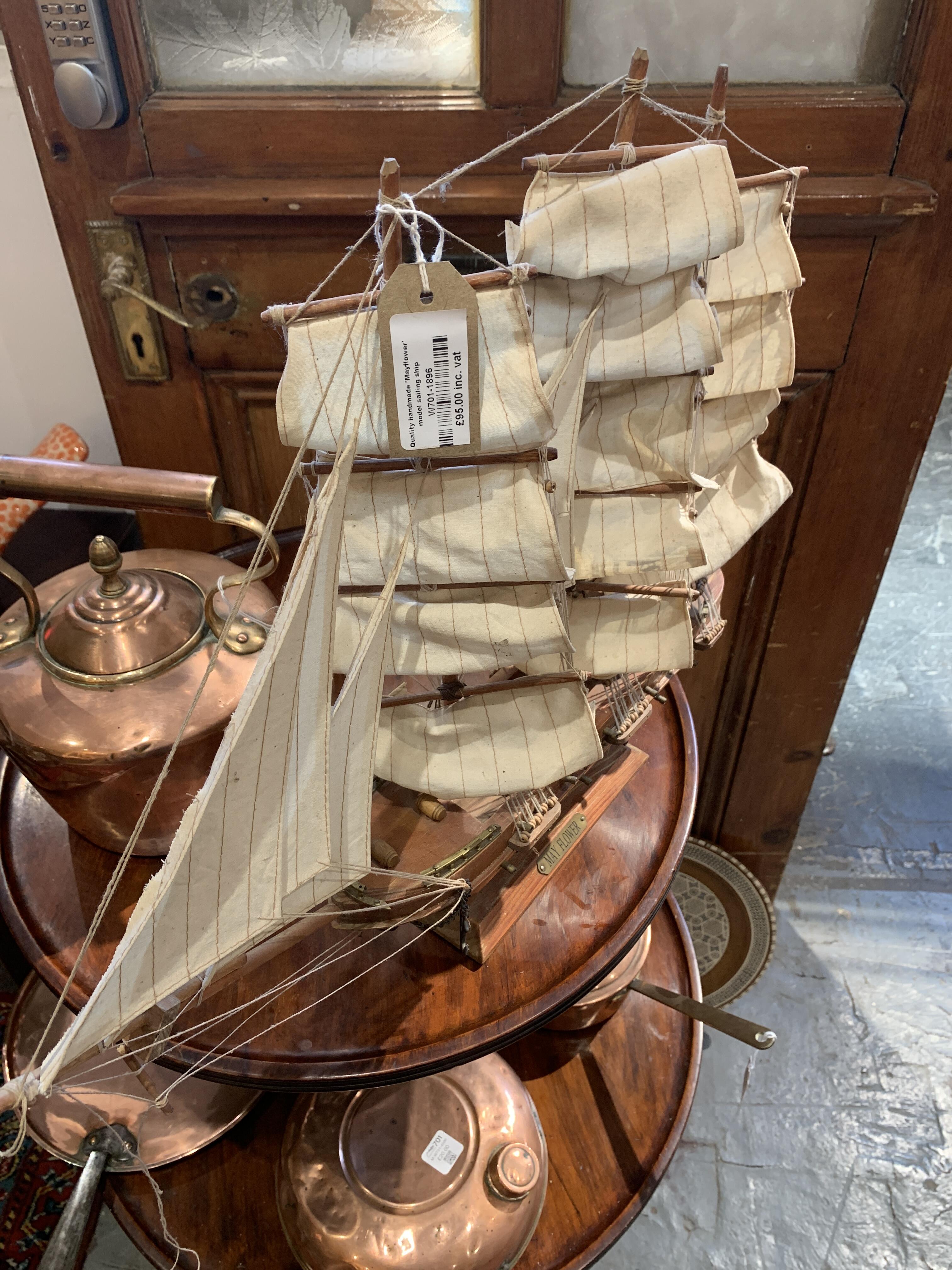 Large Model Ship 'Mayflower' with Striped Sails