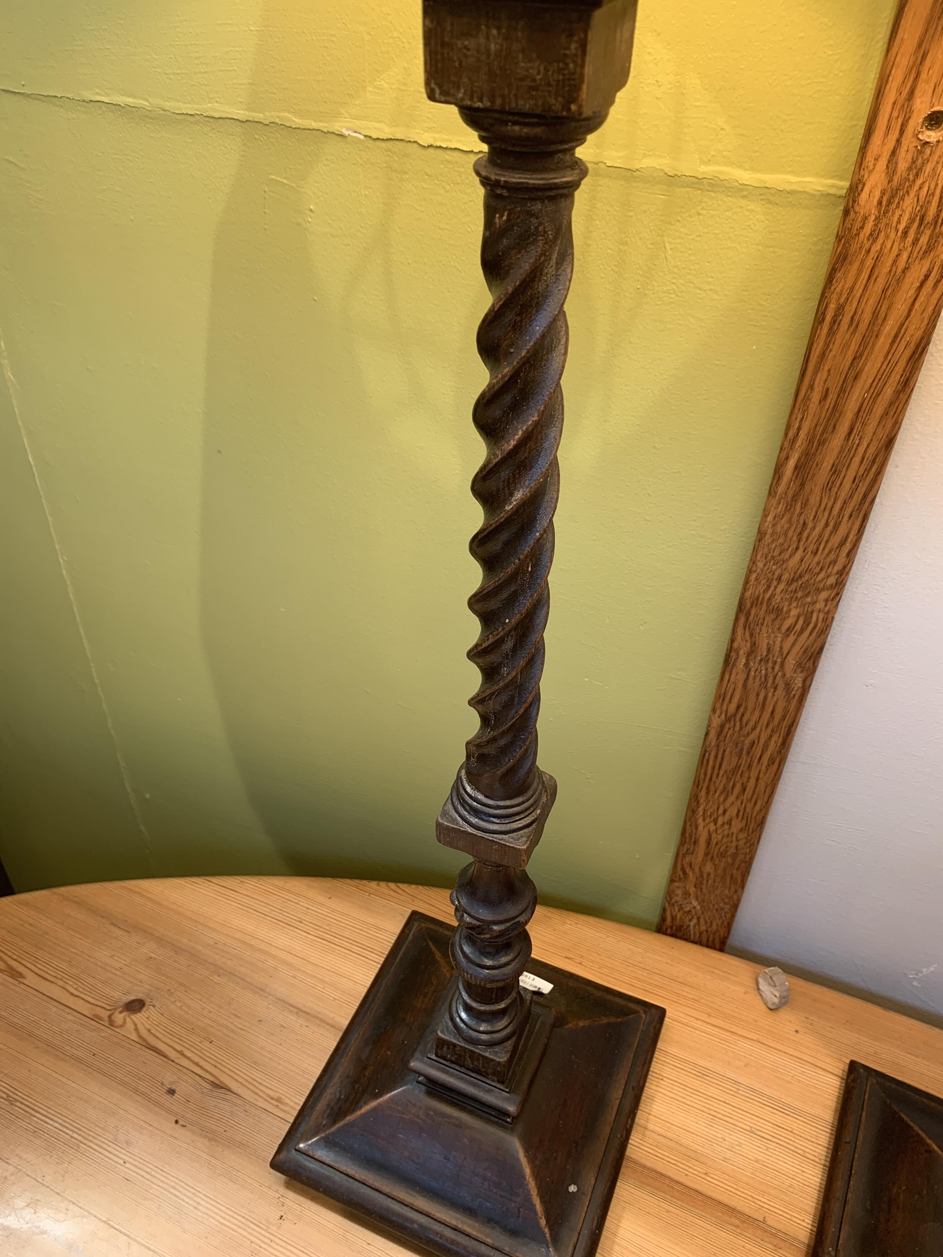 Pair of Hardwood Barley Twist Luminaires