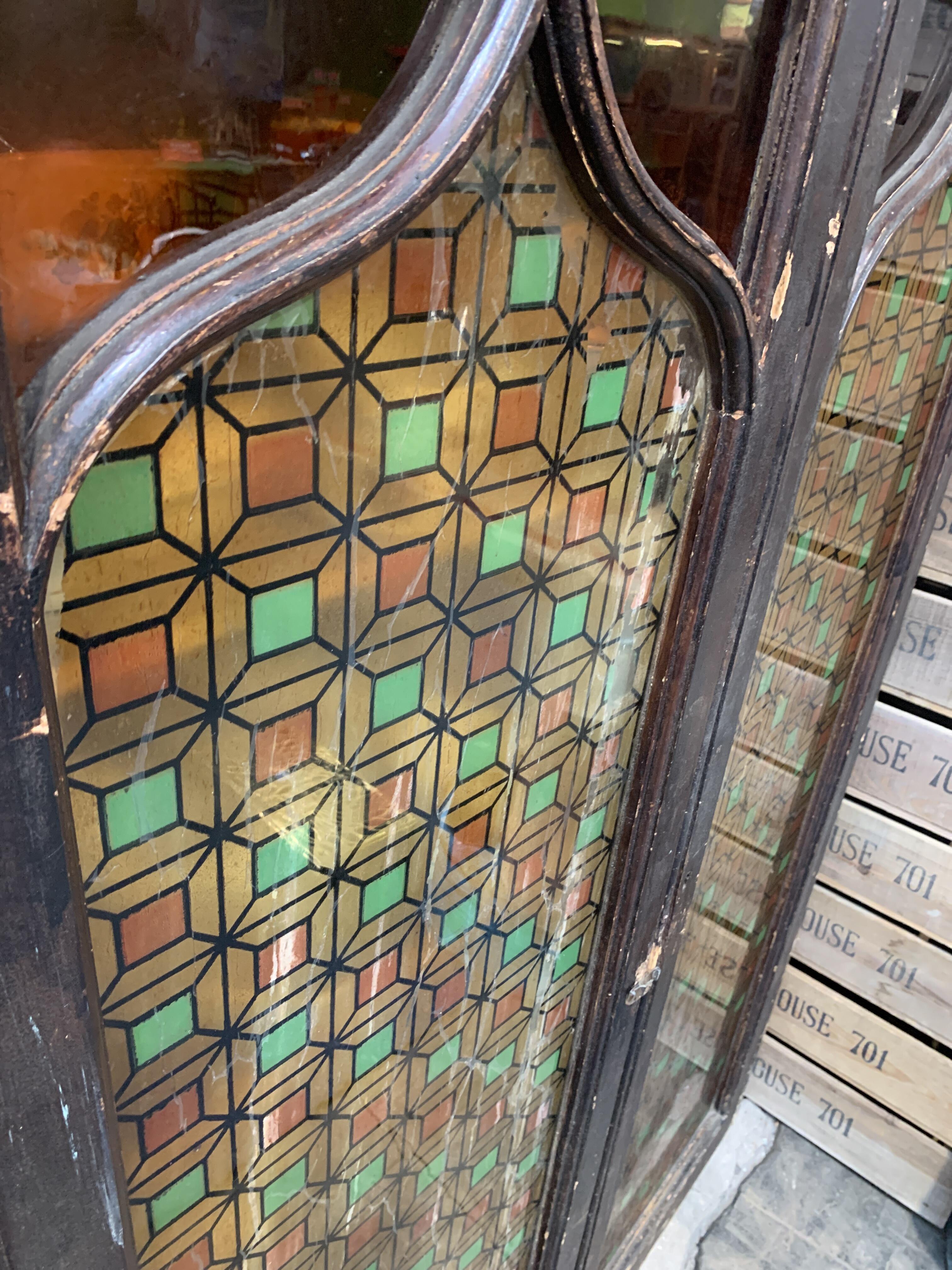 Large Glazed Early 20th Century Cabinet with Stained Glass
