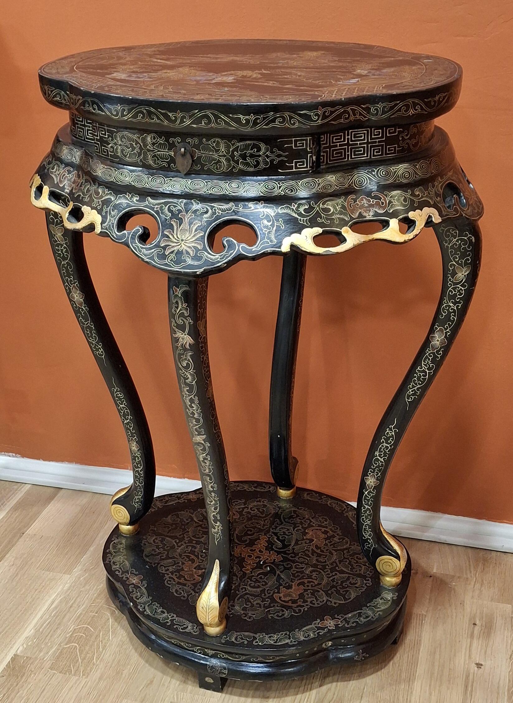 Pair Vintage Chinoiserie Table with Intricate Detailing