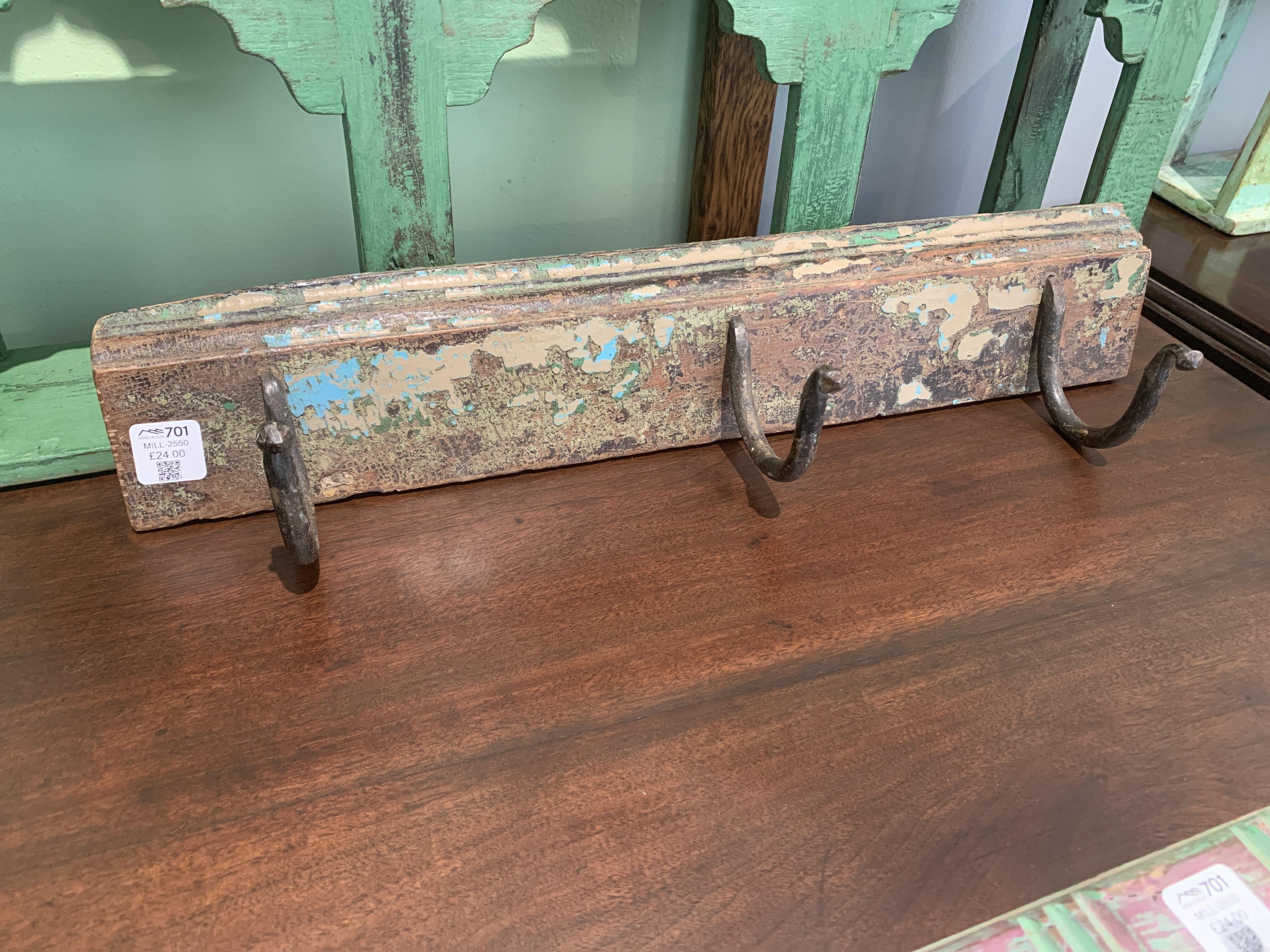 Vintage Wooden Coat Hooks with Rustic Patina