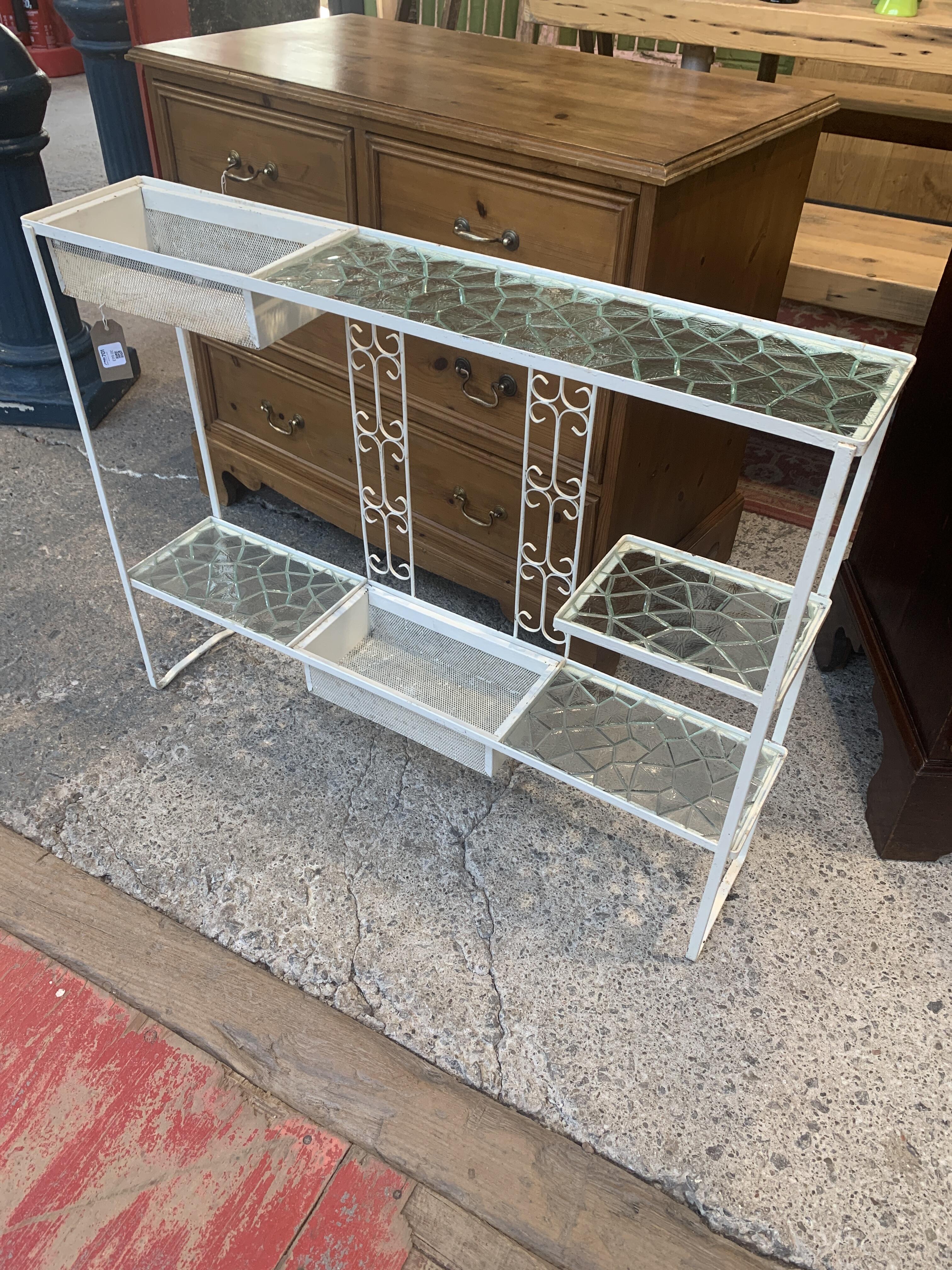 Vintage Wrought Iron Plant Stand with Glass Shelves