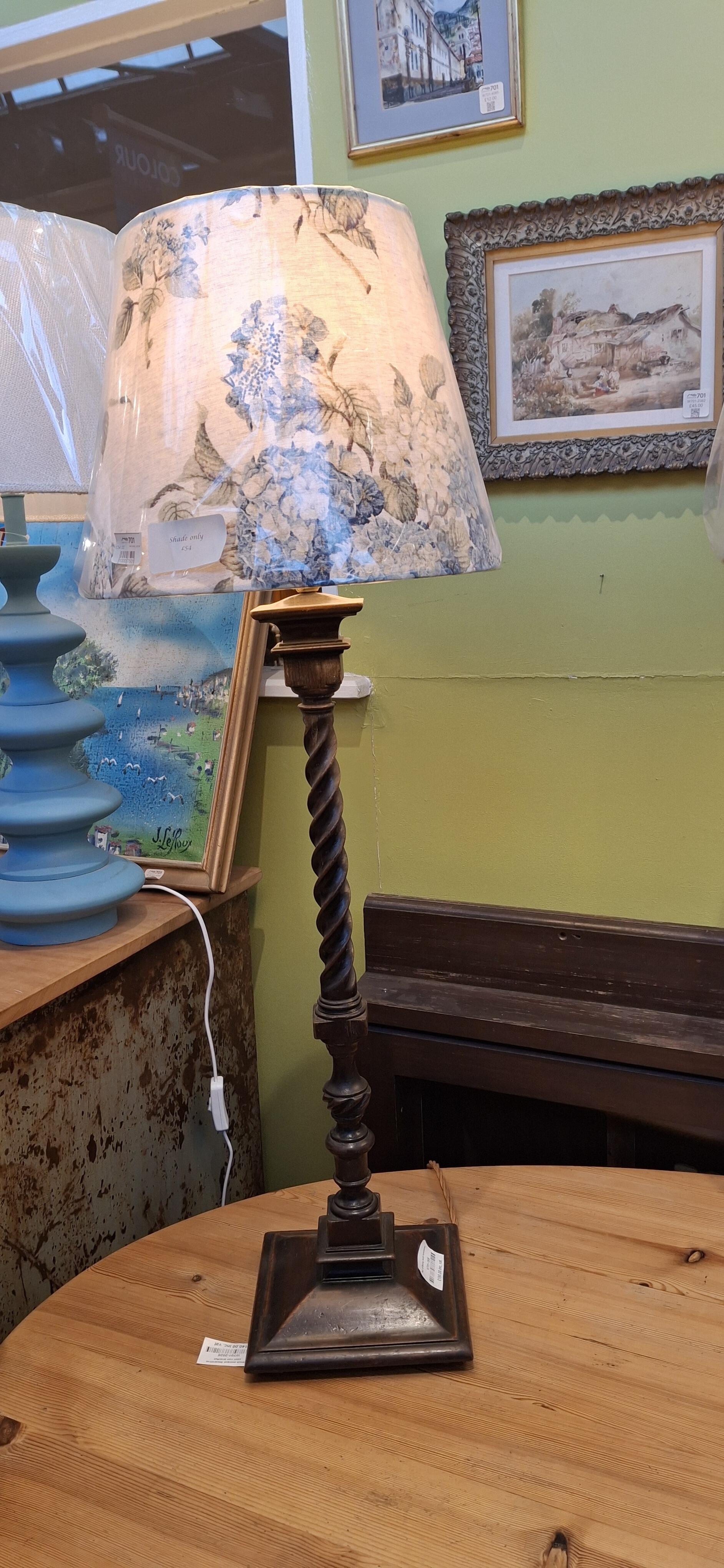 Pair of Hardwood Barley Twist Luminaires