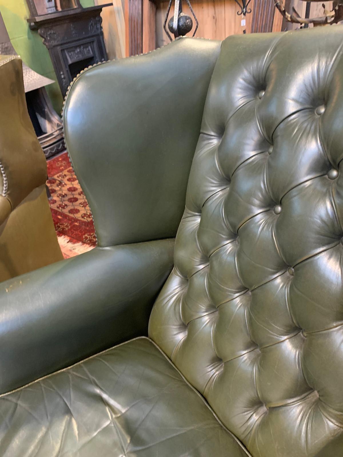 Deep Green Leather Wingback Chair