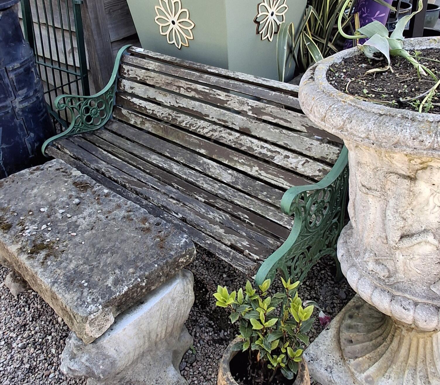 Charming 20th Century Bench with Ornate Cast Ends