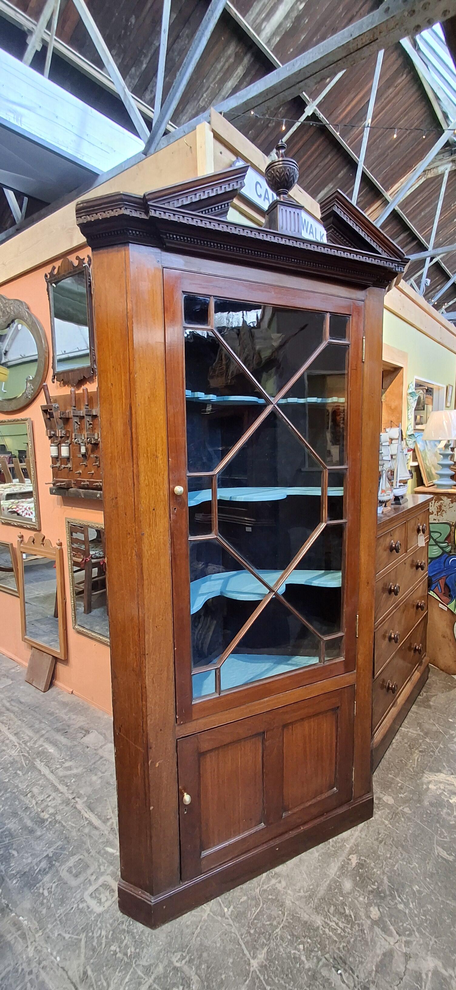Antique Glazed Two Door Cupboard with Painted Shelves