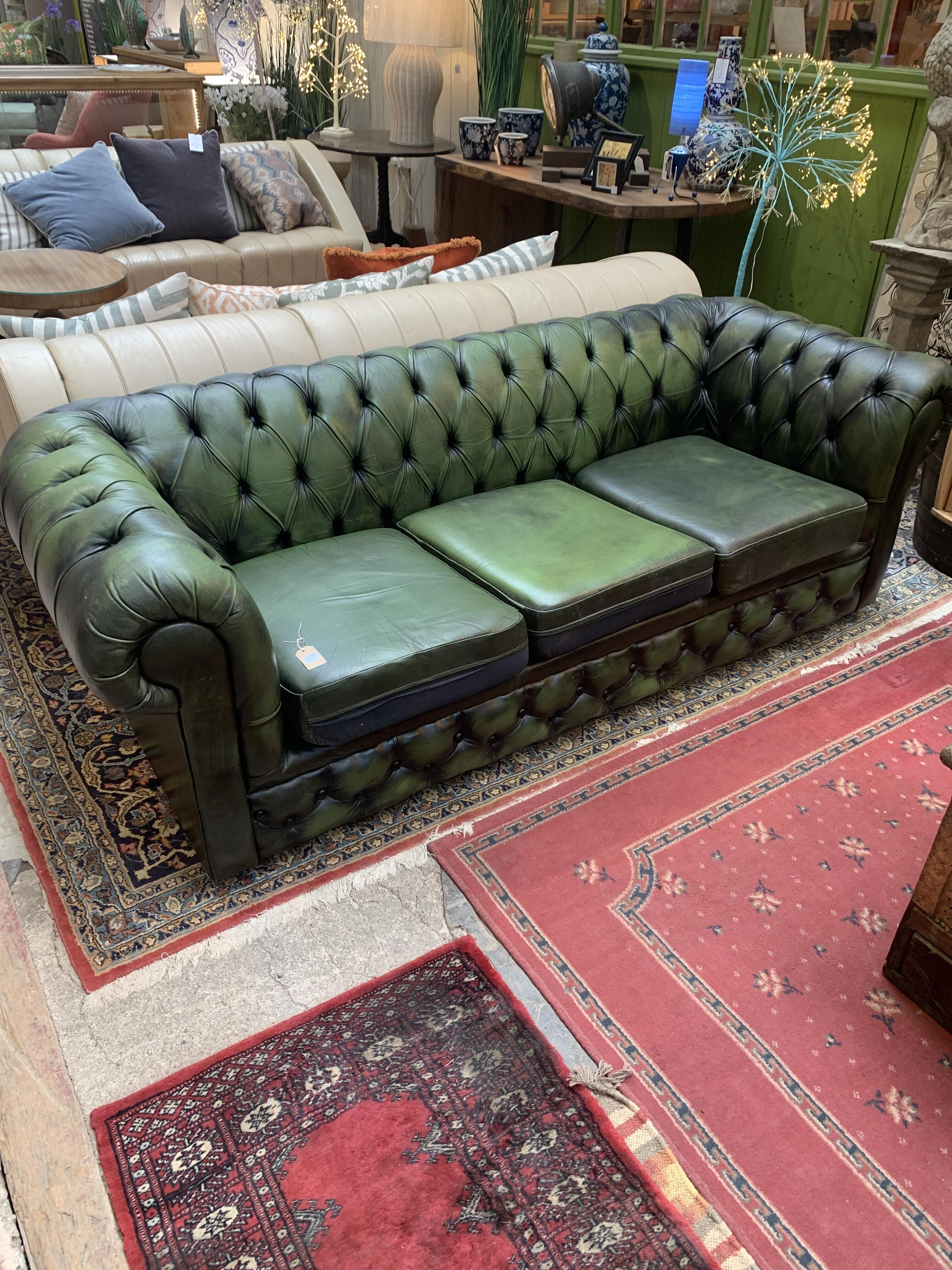 Vintage Green 3 Seat Chesterfield Sofa
