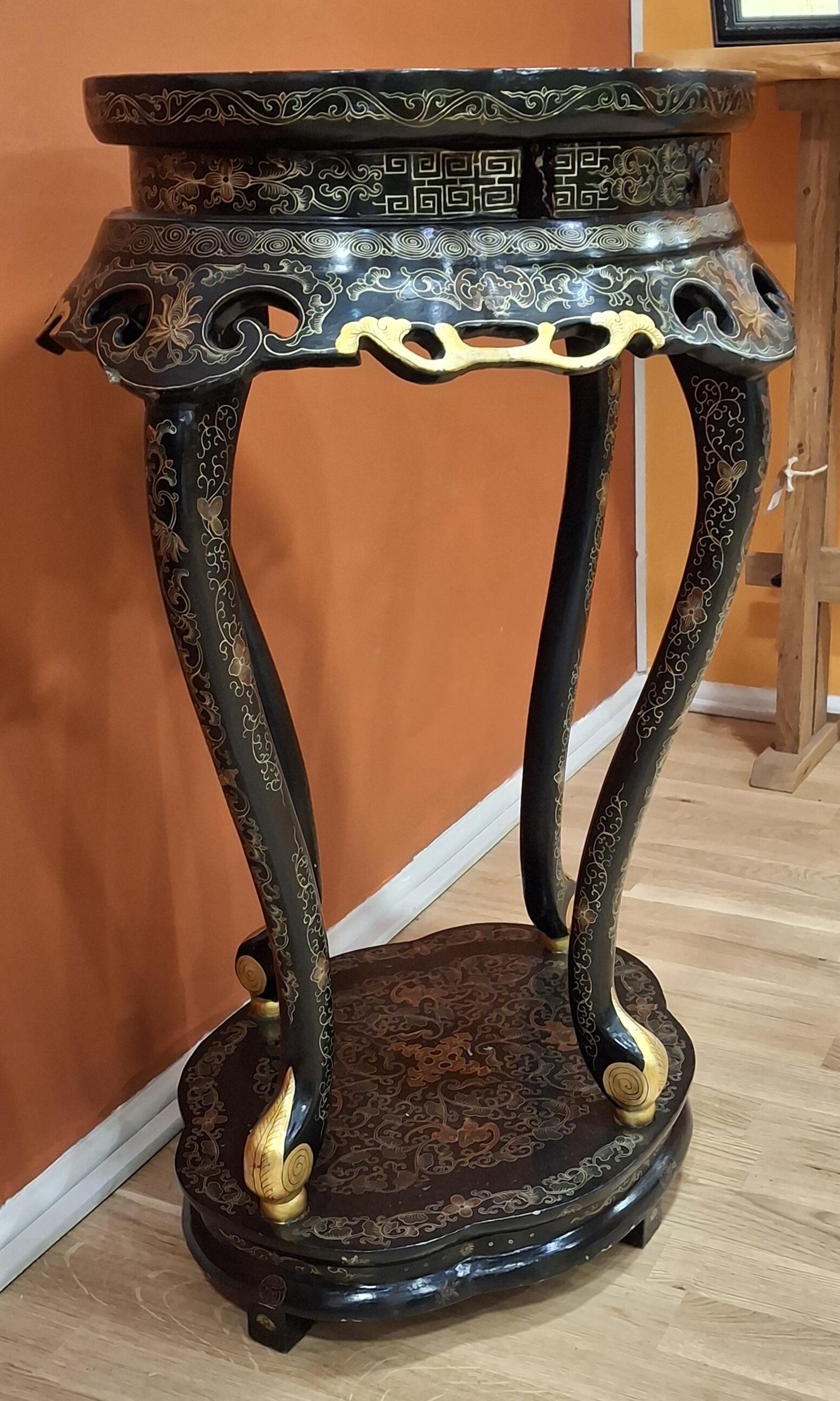 Pair Vintage Chinoiserie Table with Intricate Detailing