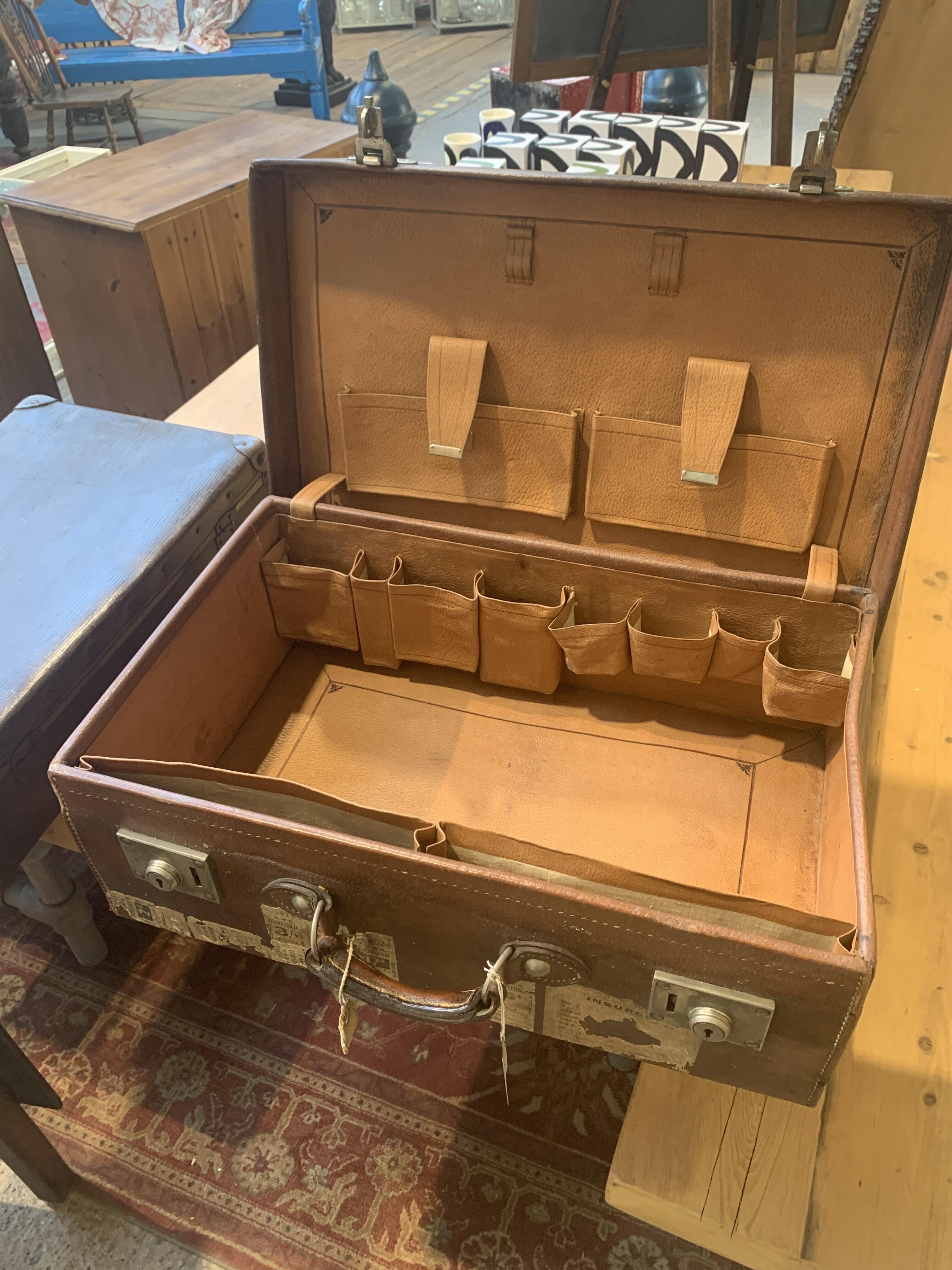 Antique Army & Navy Leather Suitcase JN238