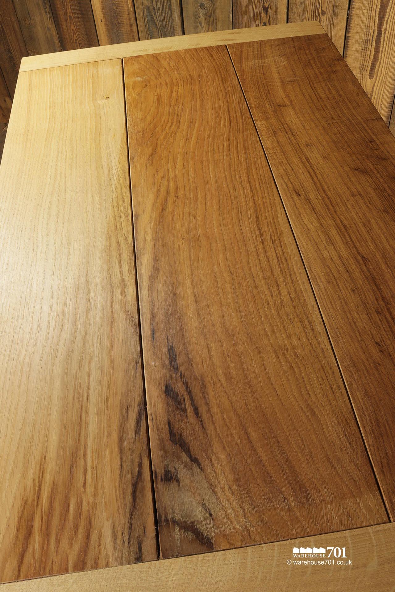 701 Original Oak Plank Top Table On White Frame Metal Base