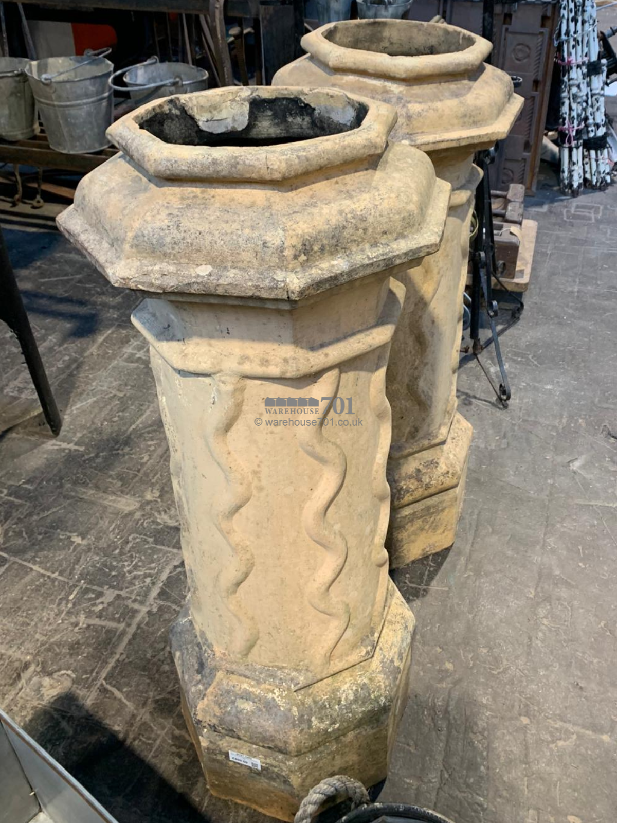 Pair of buff decorative pair of chimney pots