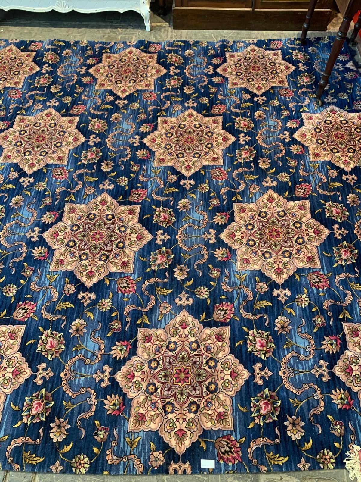 Vintage huge rug navy ground multi colour flowers