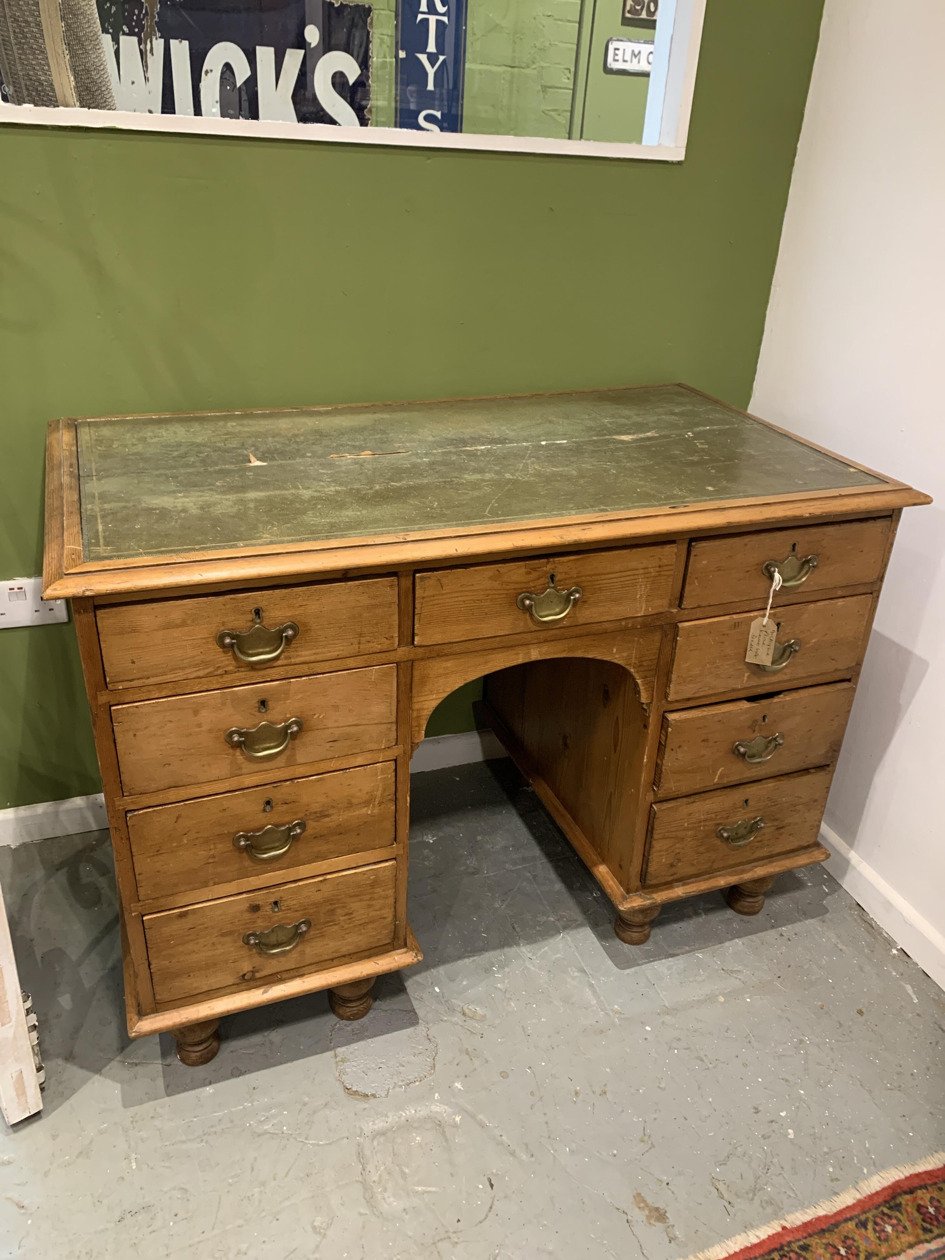 19c Pine Kneehole Desk with Character