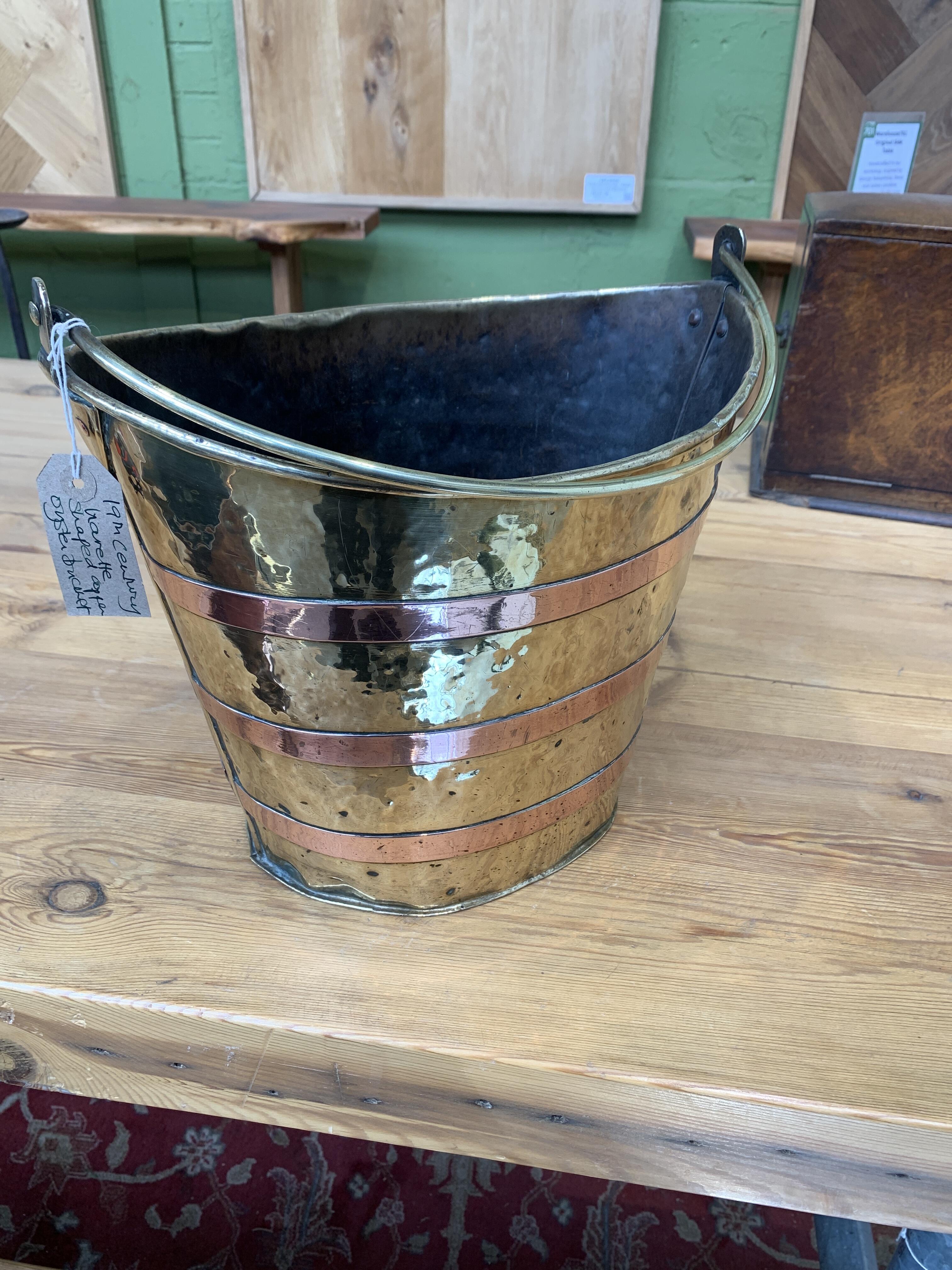 Antique Navette Copper & Brass Bucket