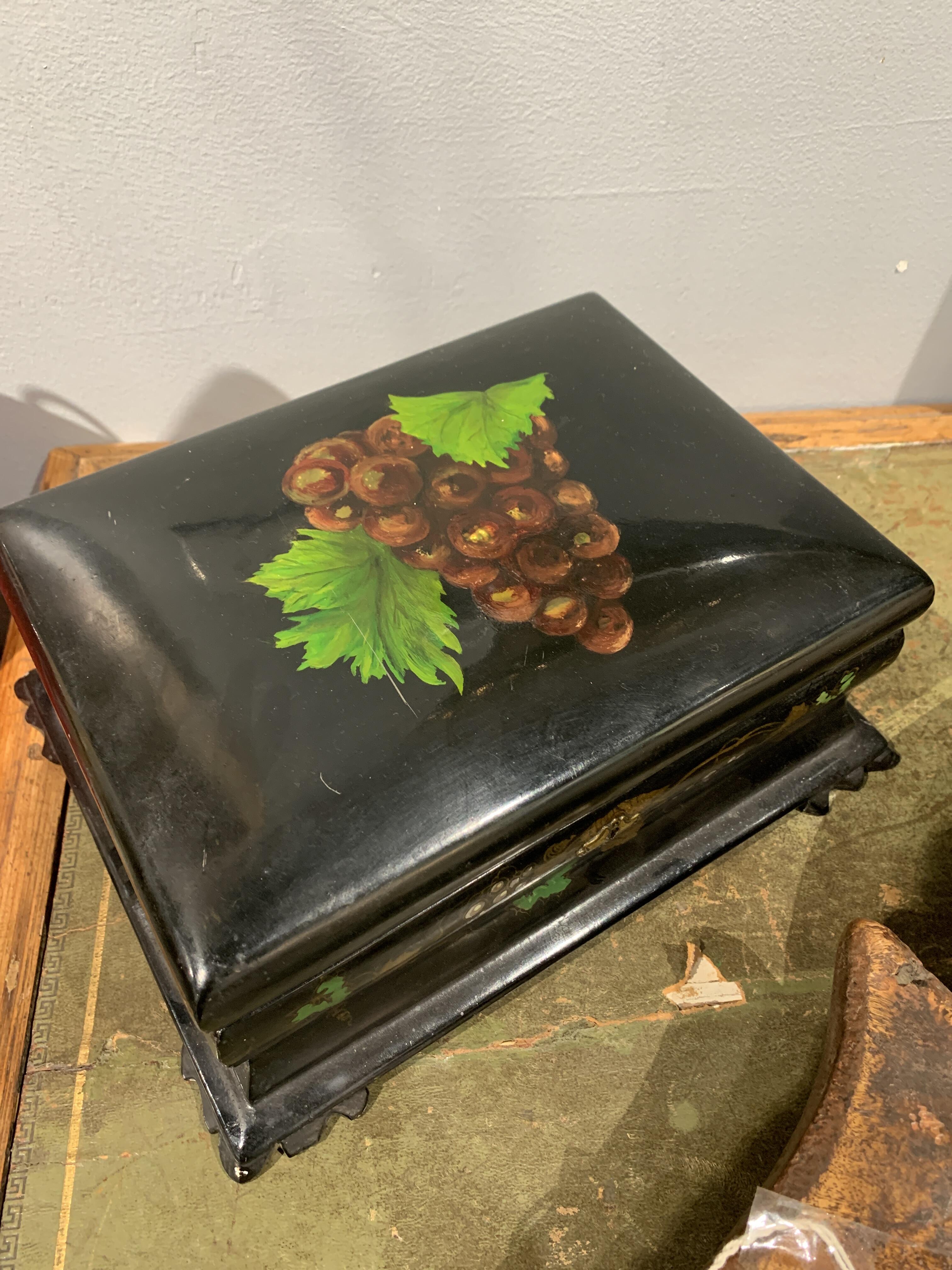19th Century Lacquer Work Box with Floral Design