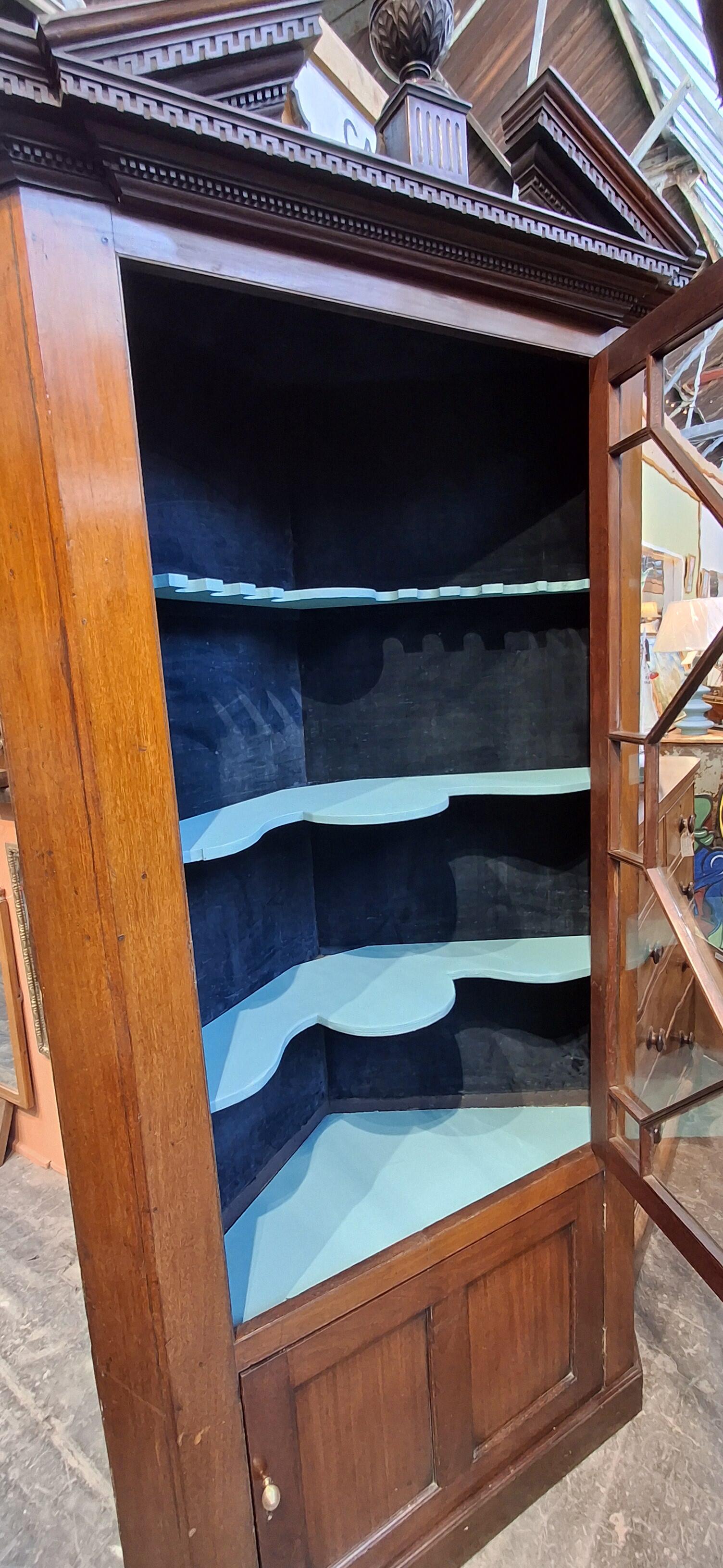 Antique Glazed Two Door Cupboard with Painted Shelves