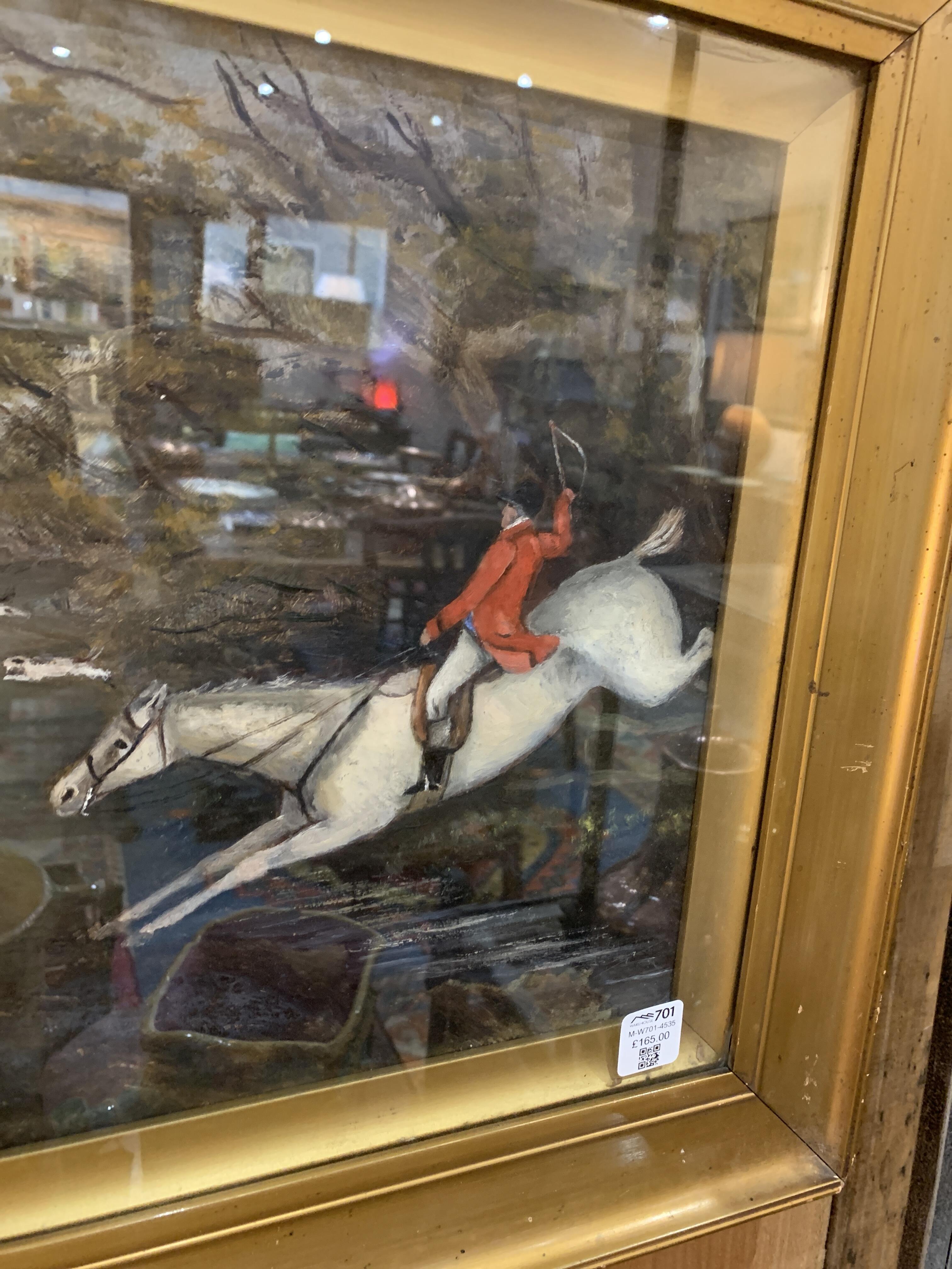 Antique Oil on Board Hunting Scene Painting