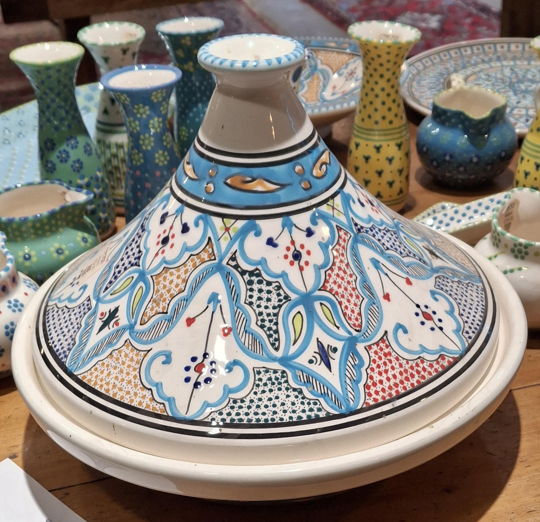 Large Aquamarine Tagine with Intricate Design