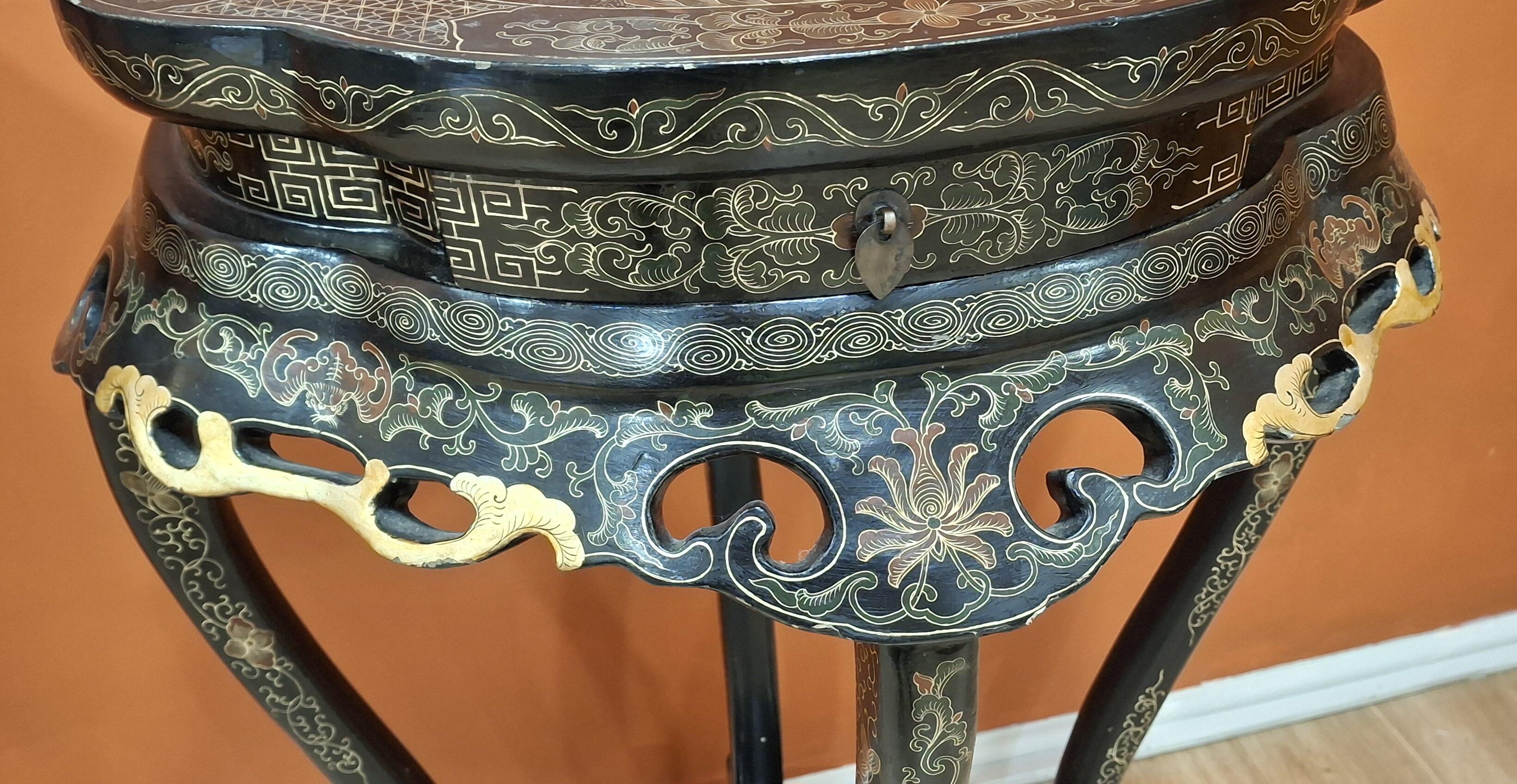 Pair Vintage Chinoiserie Table with Intricate Detailing