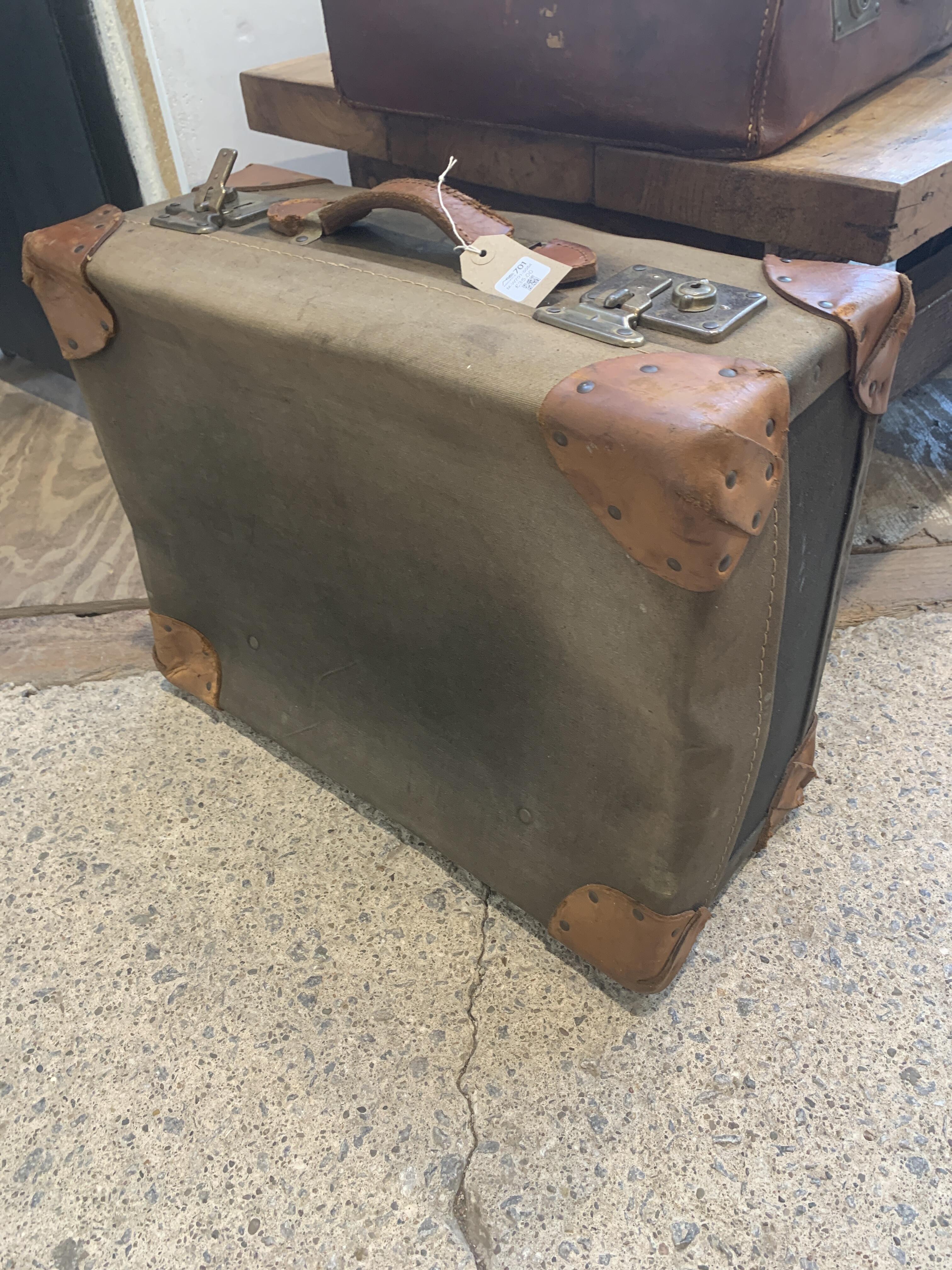 Vintage Fibreboard Suitcase with Leather Trim JN230